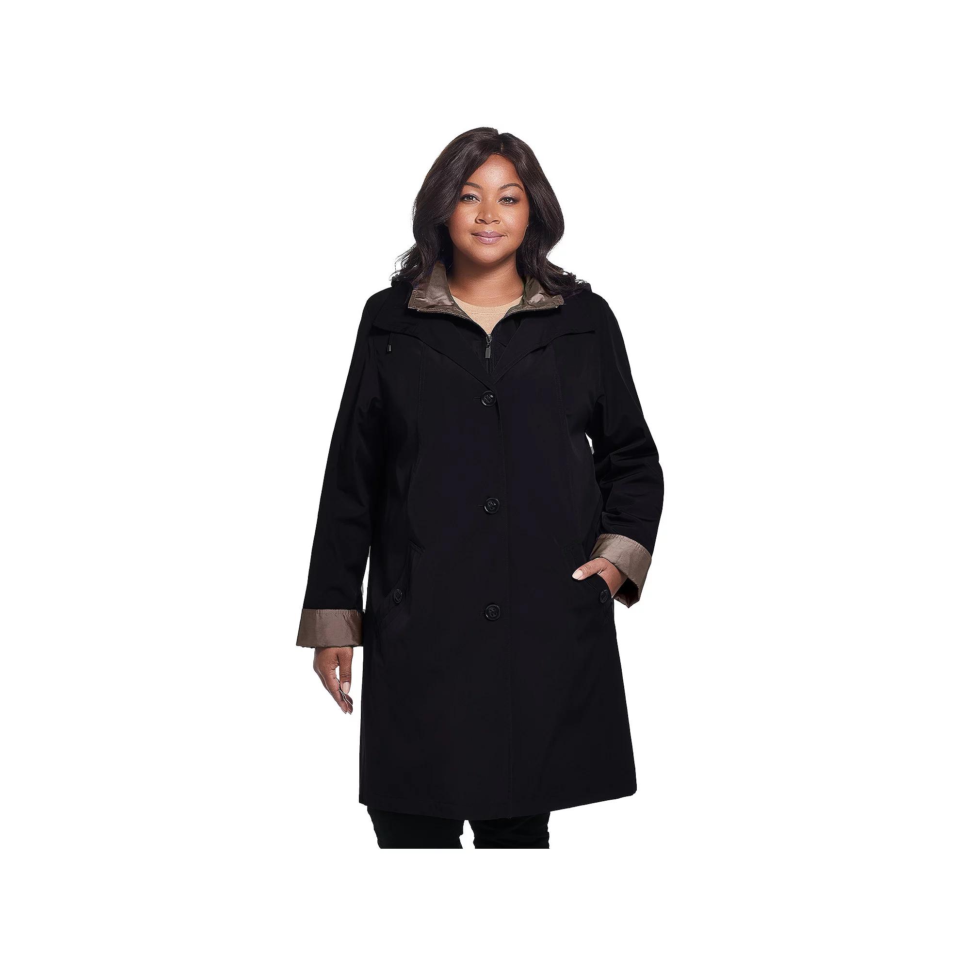 Plus Size Gallery Contrast-Trim Hood Rain Jacket, Womens Product Image