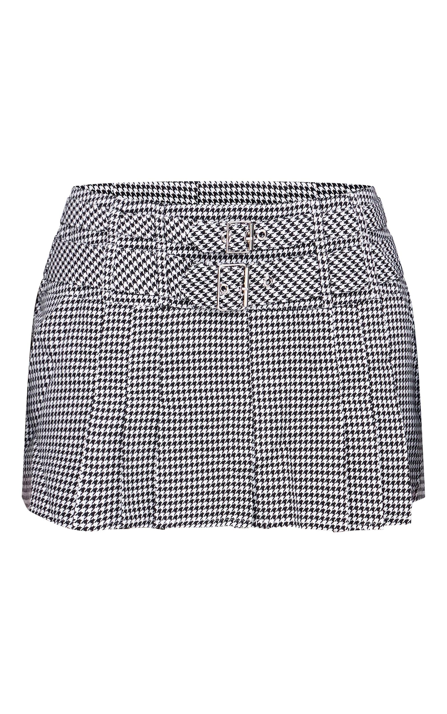Black Gingham Double Buckle Pleated Mini Skirt Product Image