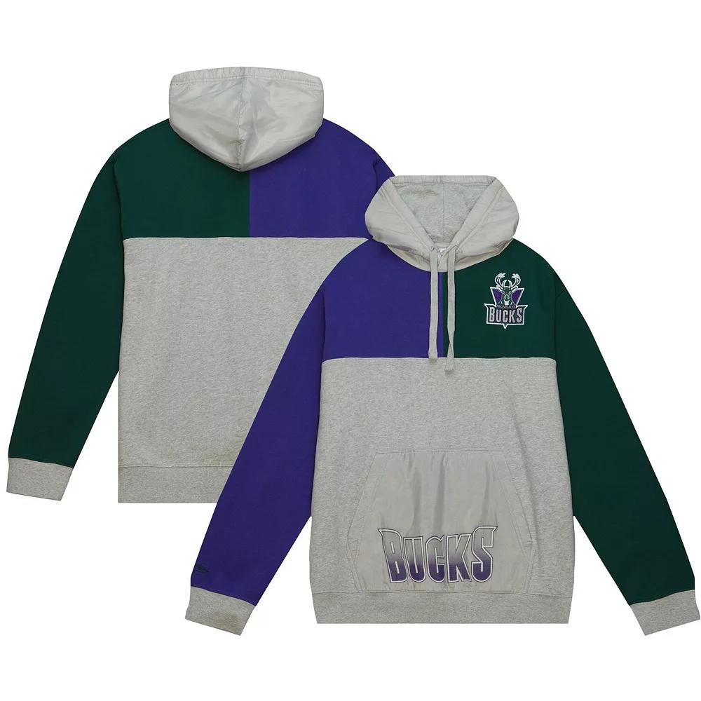 Mens Mitchell & Ness Heather Gray Milwaukee Bucks Tie-Breaker Fleece Pullover Hoodie Product Image