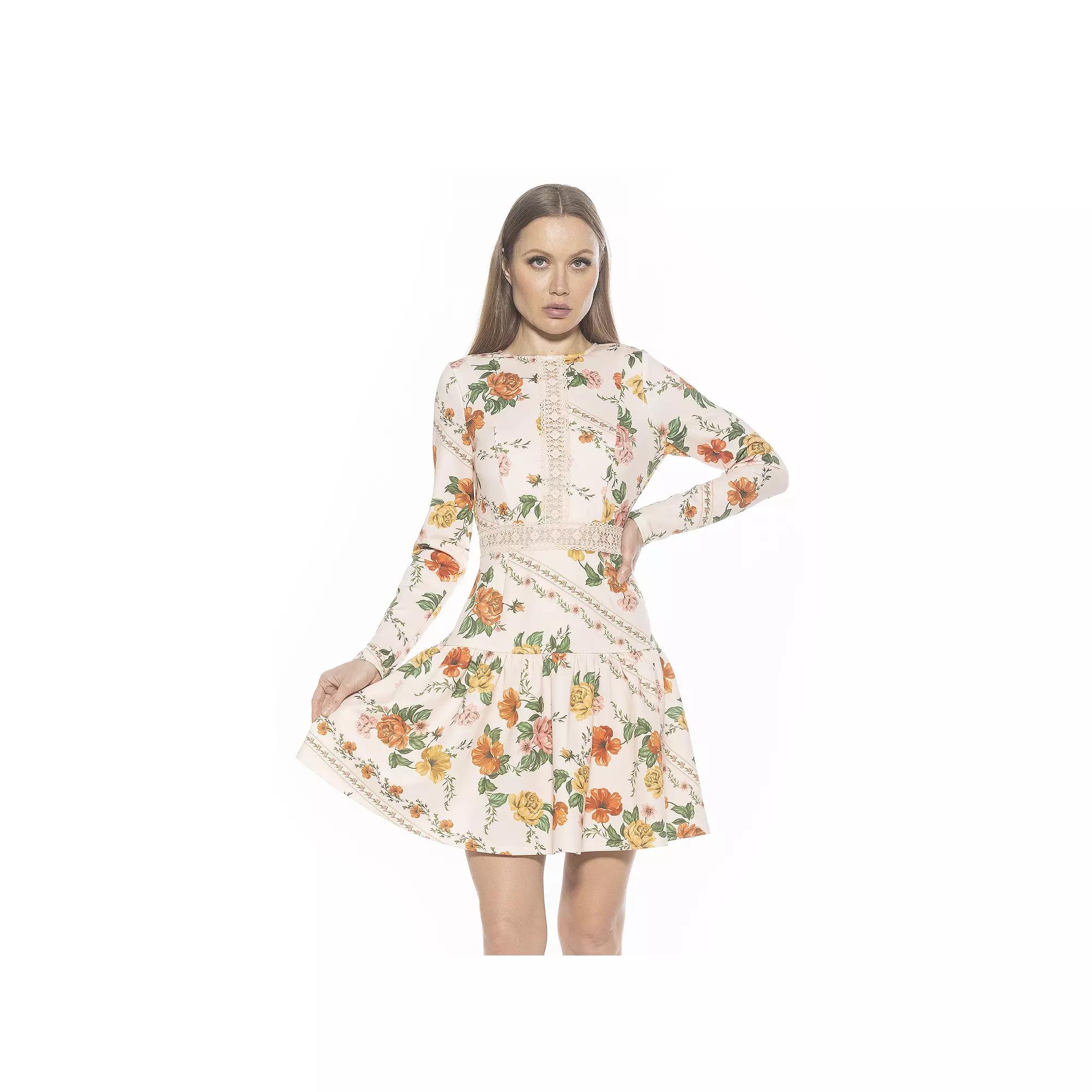 Women's ALEXIA ADMOR Alexa Long Sleeve Lace Trim Floral Print Mini Dress,  Product Image
