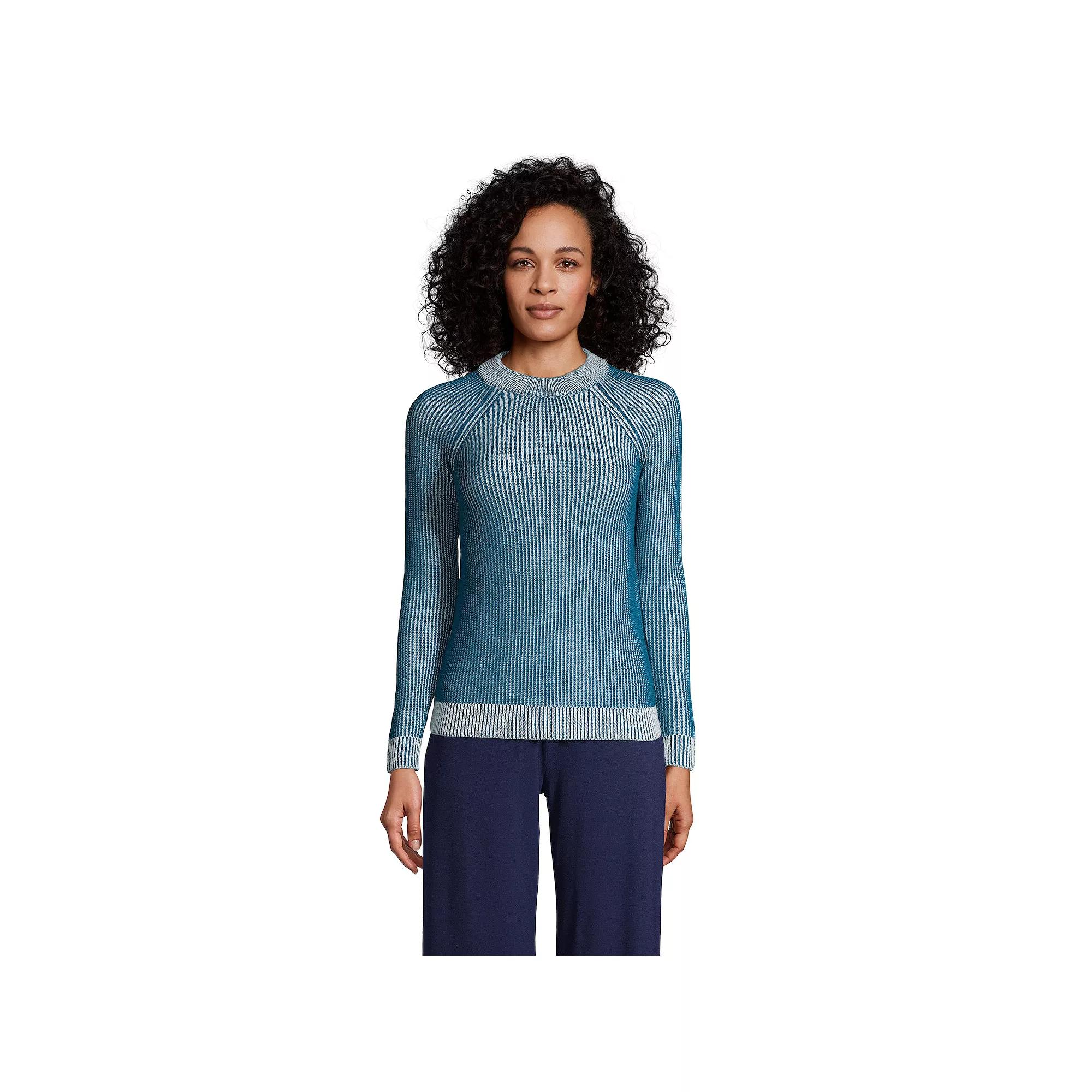 Women's Lands' End Drifter Shaker Crewneck Sweater, Size: Medium, Baltic Blue Plaited Product Image