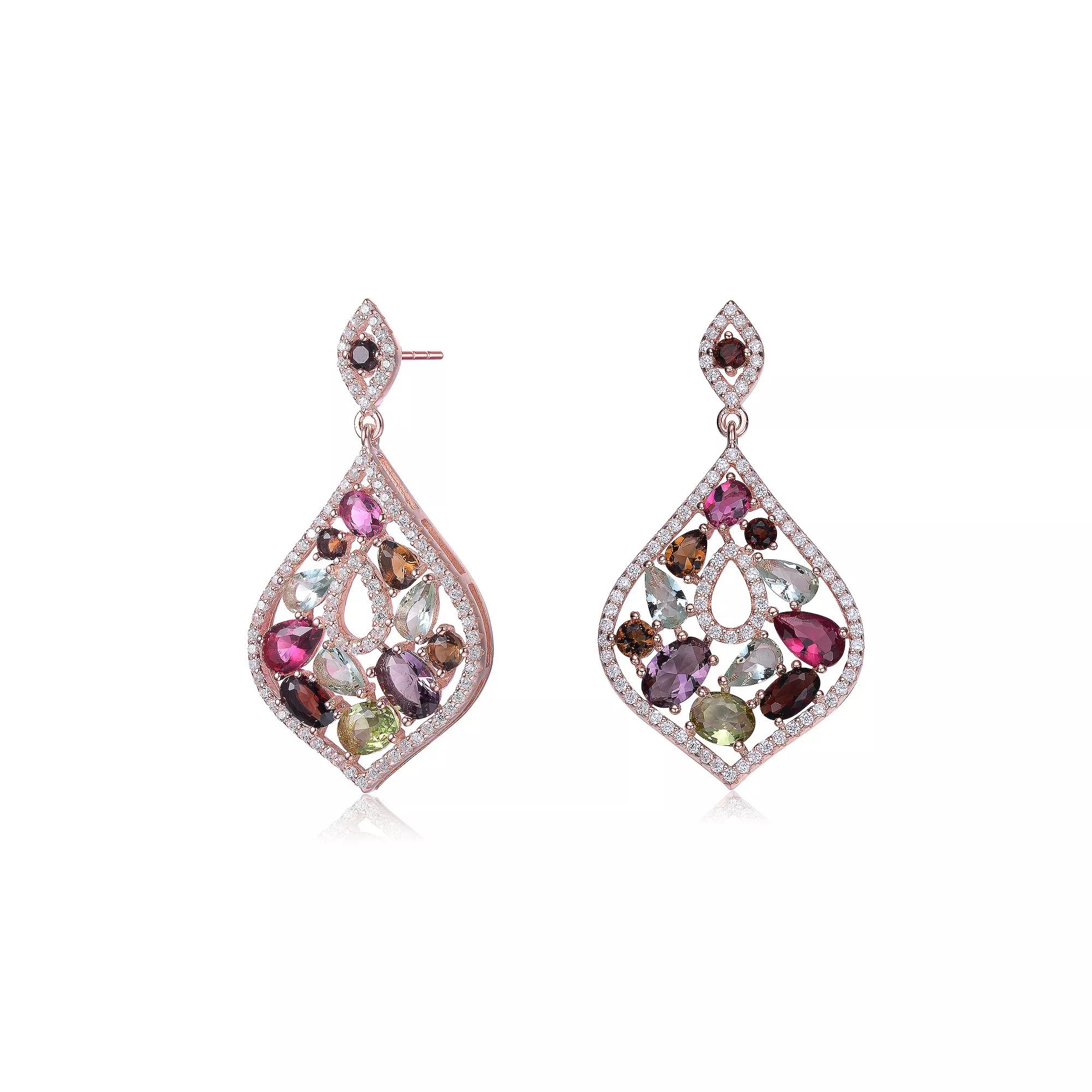 18k Gold over Sterling Silver Multi-Colored Cubic Zirconia Accent Dangle Earrings, Women's, Pink Tone Team Product Image