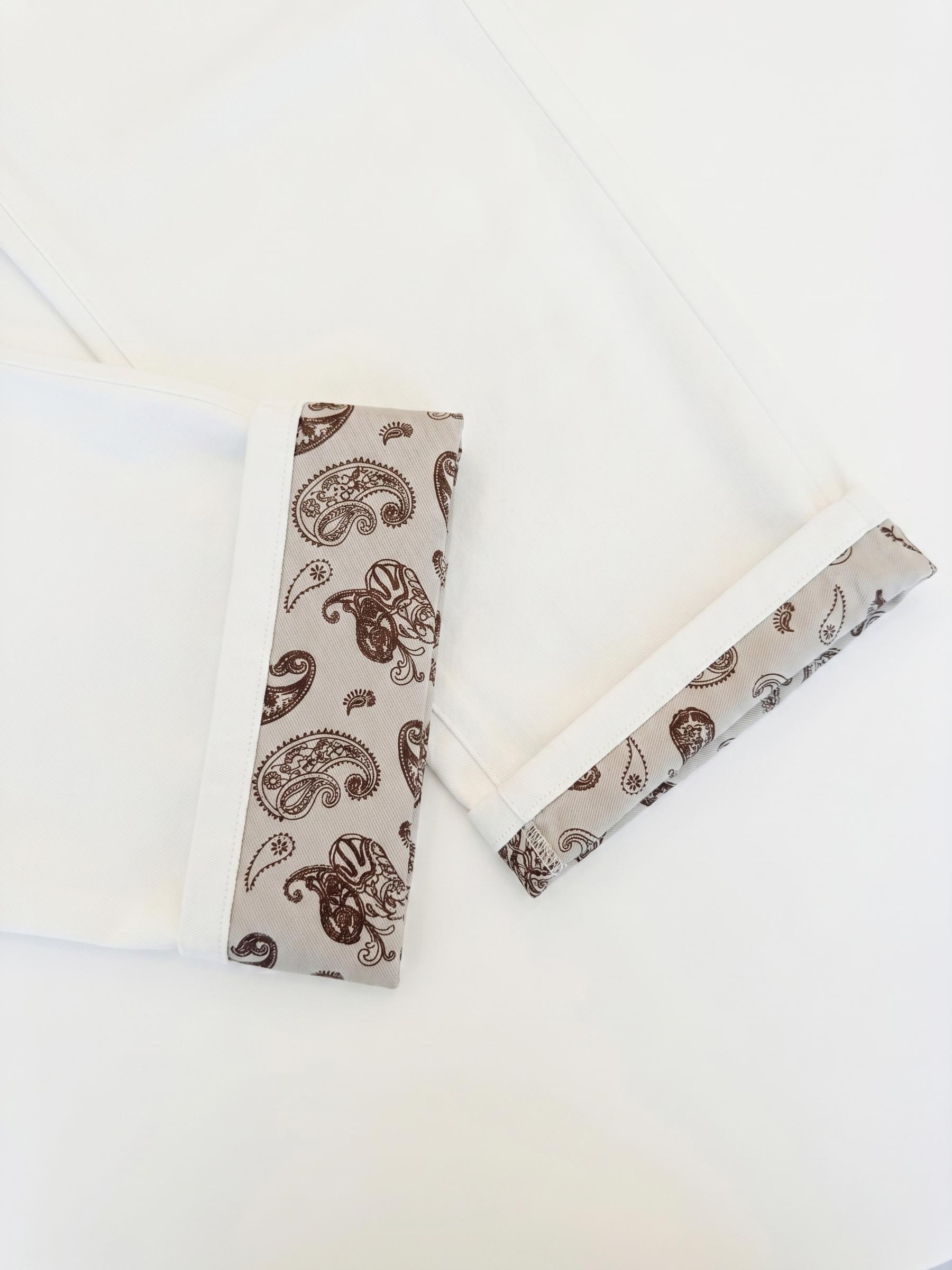 Cotton Denim Paisley-Detail Women Curved Leg Jeans Product Image