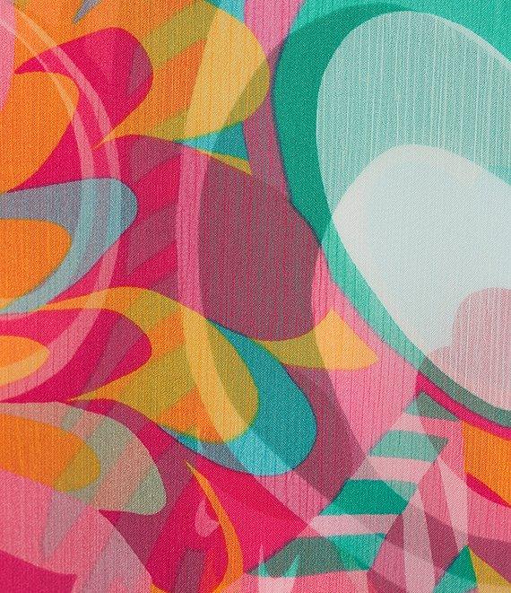 Trina Turk Salon Printed Crinkle Georgette V-Neck Long Sleeve Caftan Salon Maxi Dress Product Image