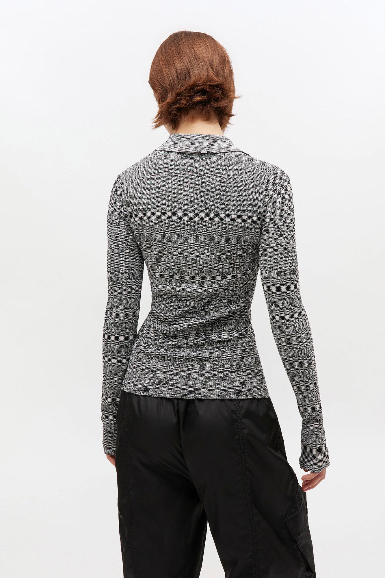 Grey Striped Knitted Polo Shirt Product Image