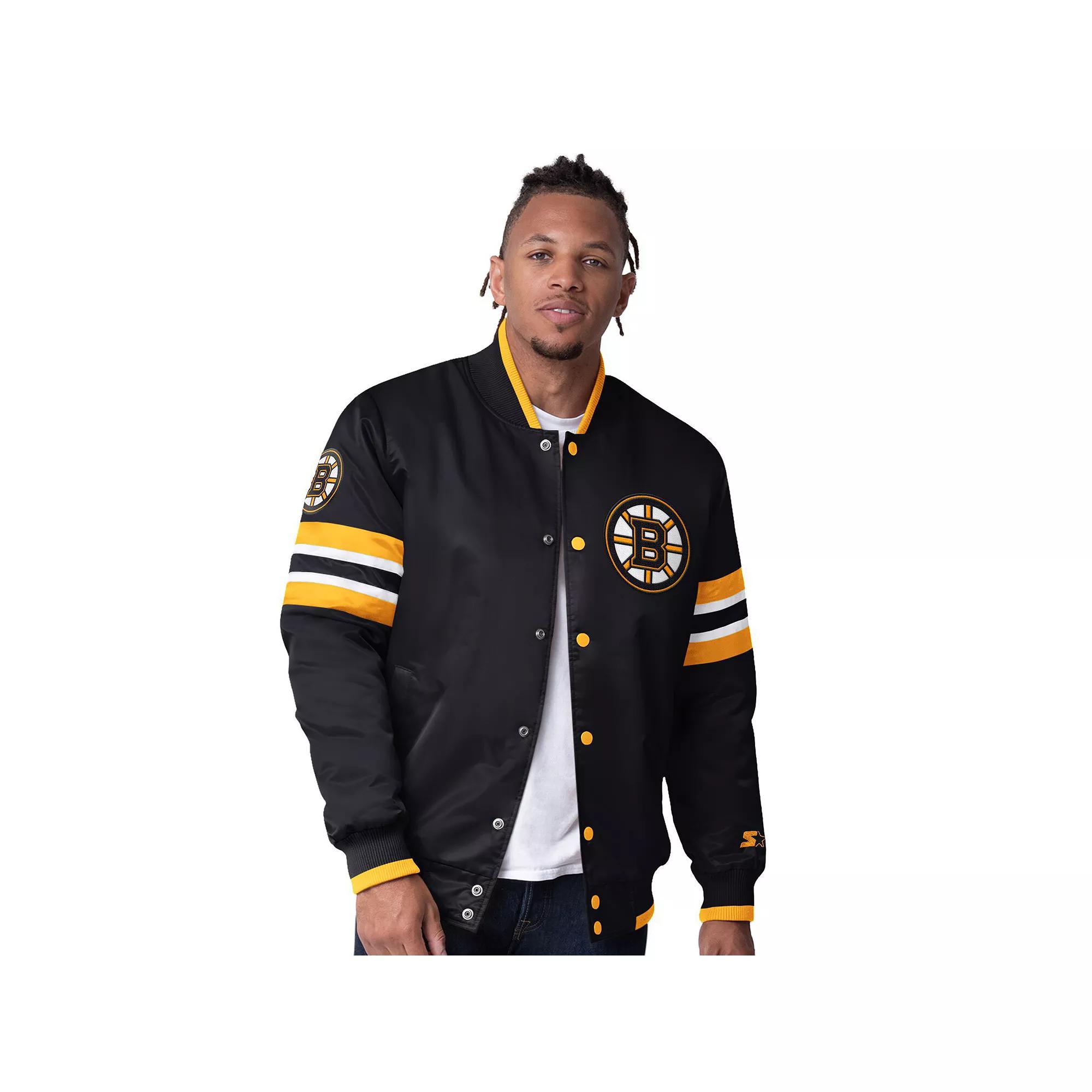 Men's Starter Black Boston Bruins Scout I Full-Snap Varsity Jacket, Size: 2XL Product Image