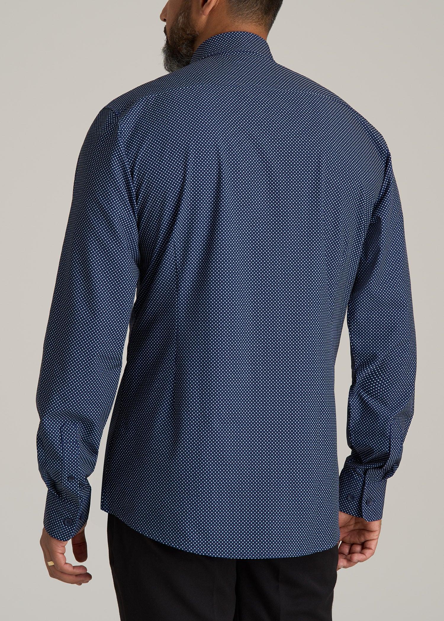 Traveler Stretch Dress Shirt for Tall Men in Navy Polka Dot Product Image