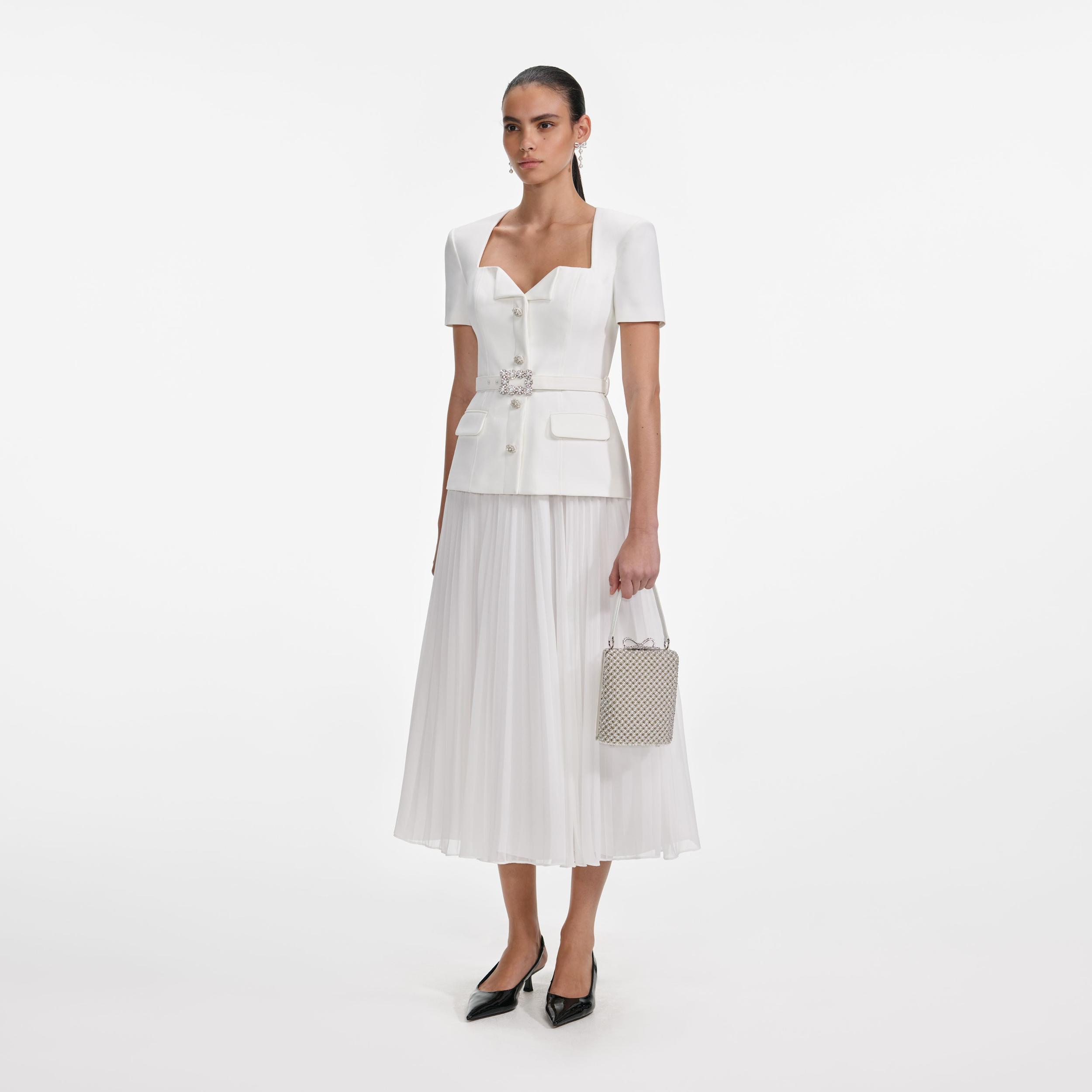 White Crepe Chiffon Midi Dress Product Image