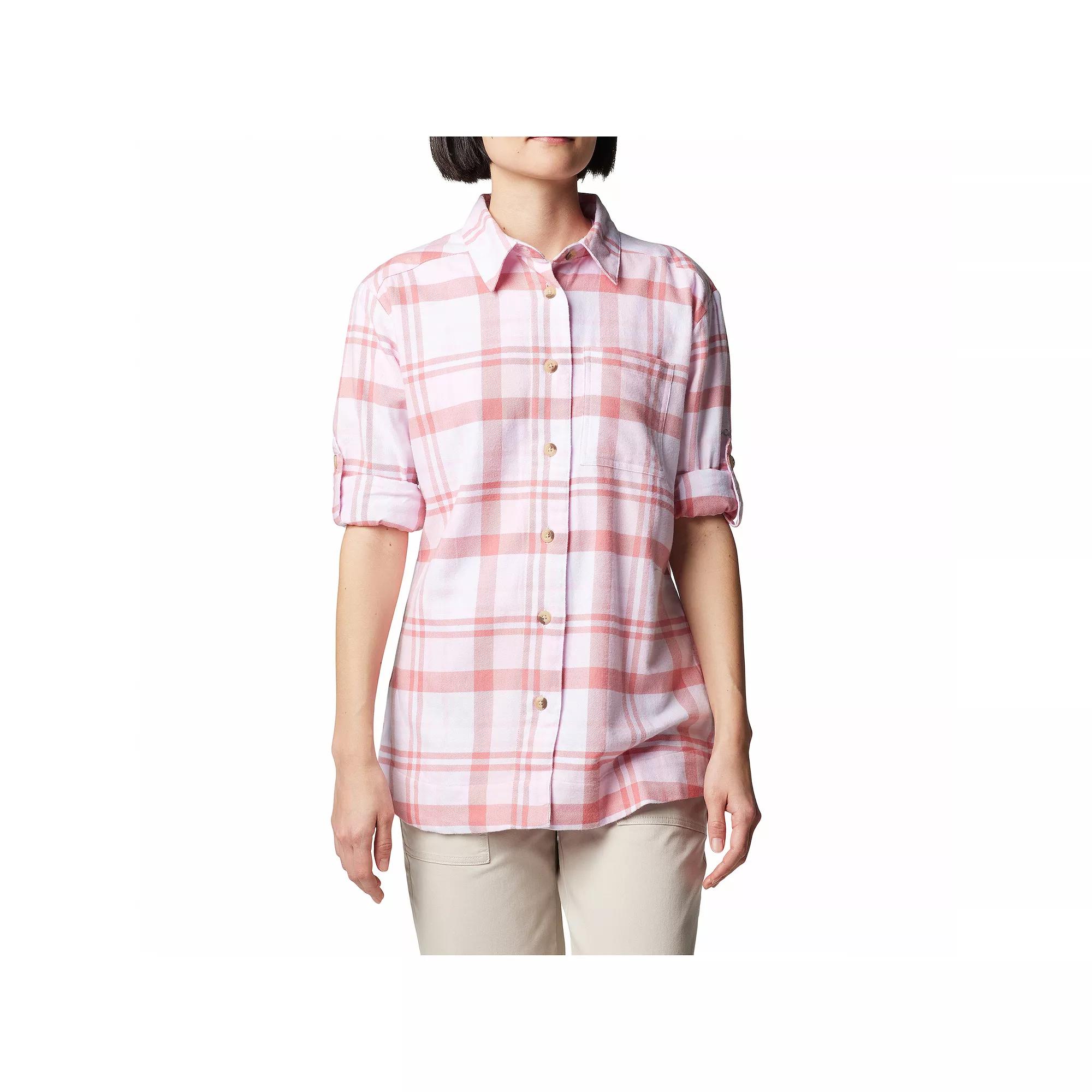 Women's Columbia Holly Hideaway™ Cotton Flannel Shirt, Size: XL, Pink Dawn Team Plaid Product Image