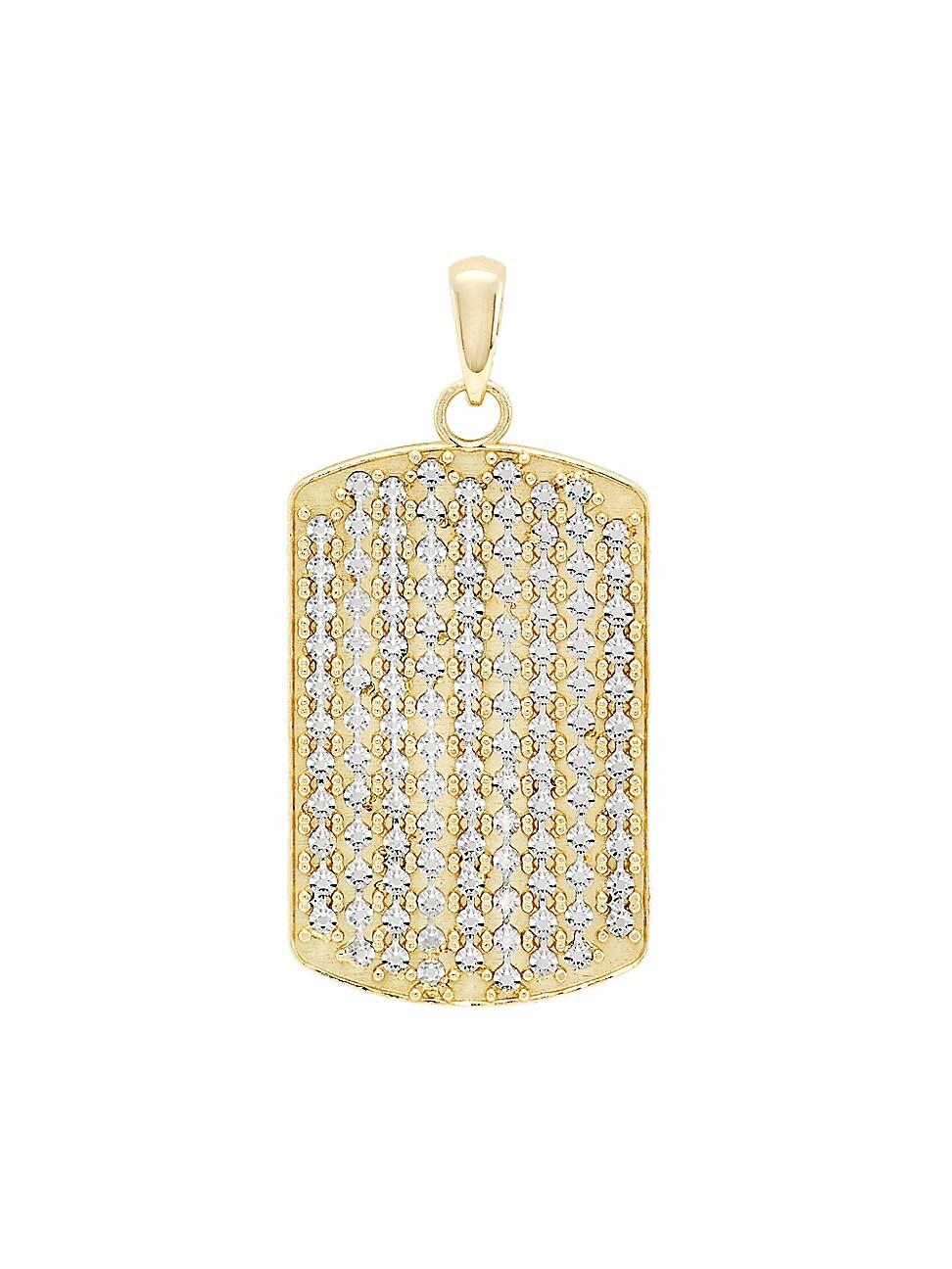 Mens 14K Yellow Gold & Cubic Zirconia Dog Tag Pendant Product Image
