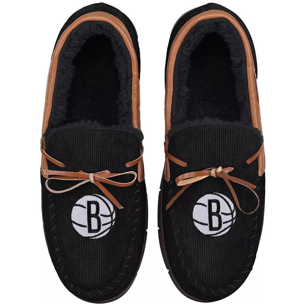 Men's FOCO Brooklyn Nets Corduroy Moccasin Slippers, Size: Small, Black Product Image