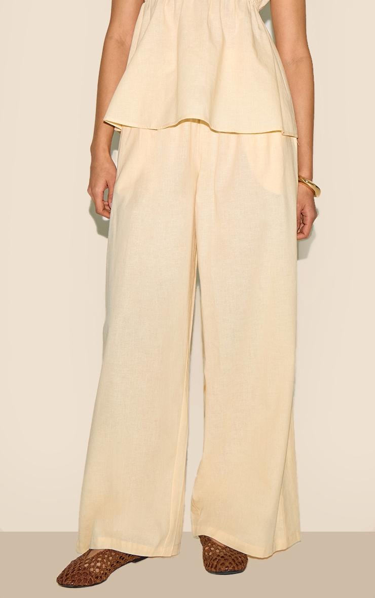 Butter Yellow Linen Look Floaty Wide Leg Pants Product Image