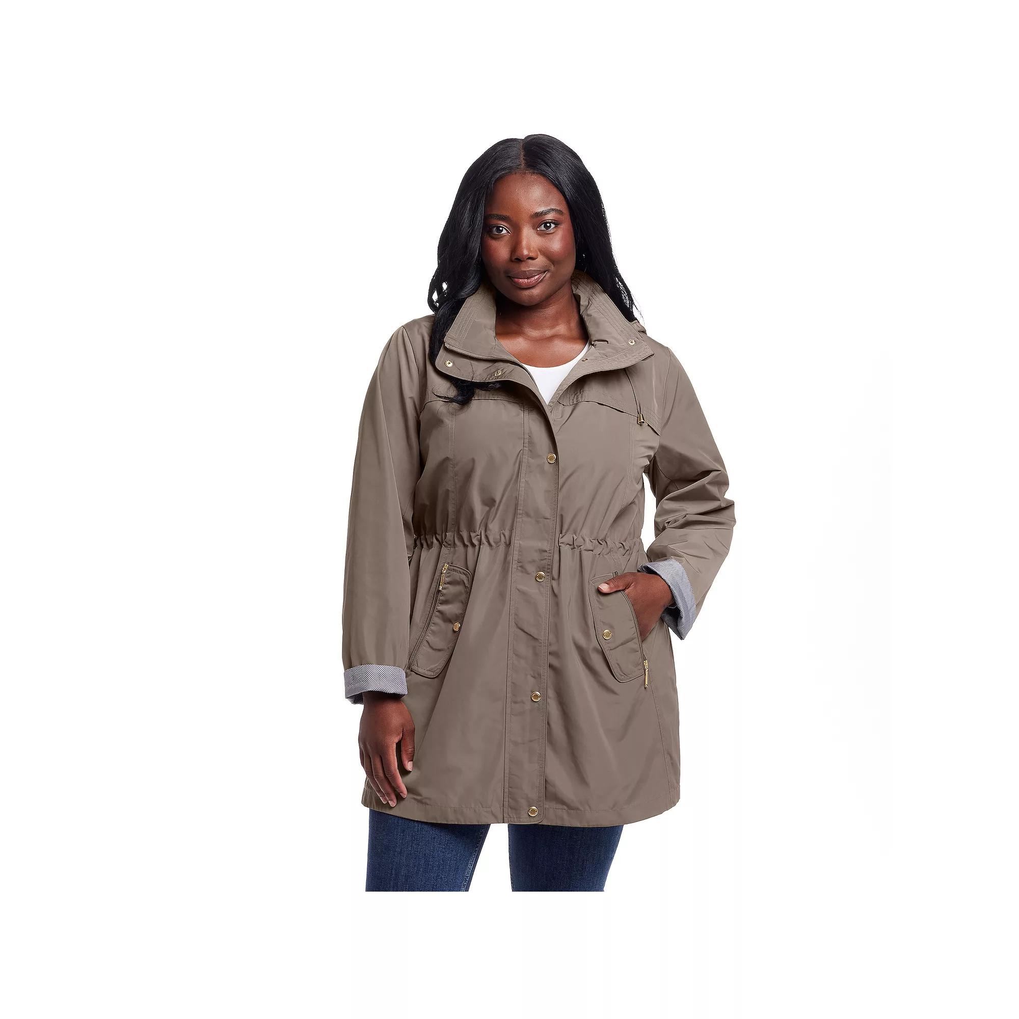 Plus Size Weathercast Hooded Anorak with Turn Back Cuffs, Women's, Size: 2XL, Brown Product Image