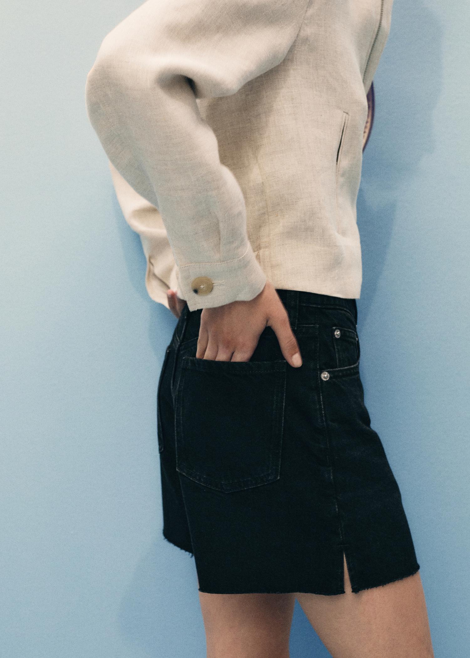 Denim shorts with frayed hem - Women | MANGO USA Product Image