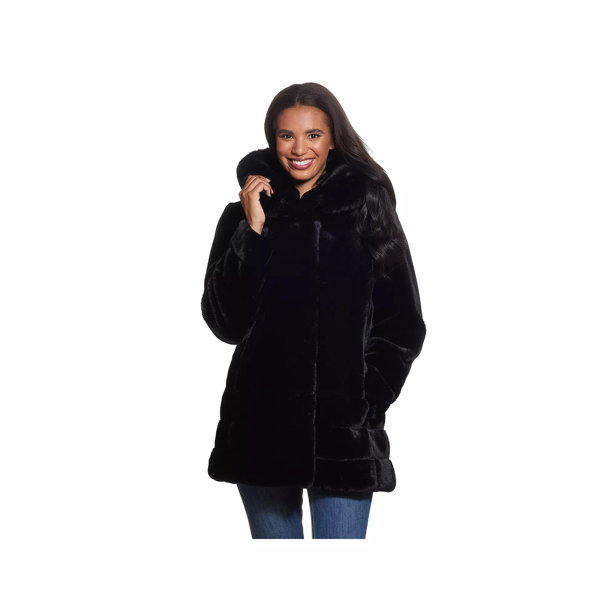 Women's Gallery Hooded Faux-Fur Coat,  Product Image