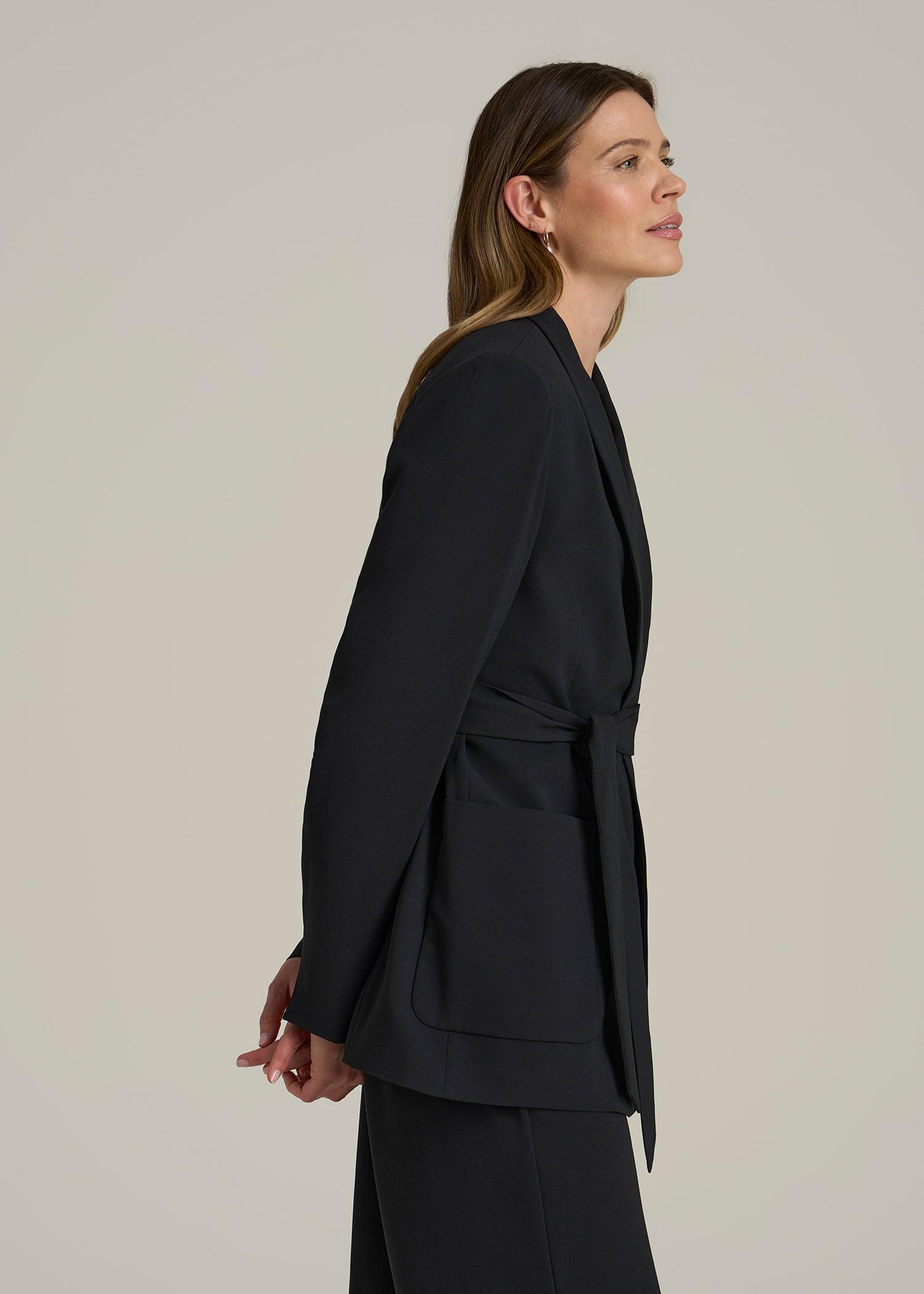 Crepe Wrap Blazer for Tall Women in Black Female Product Image