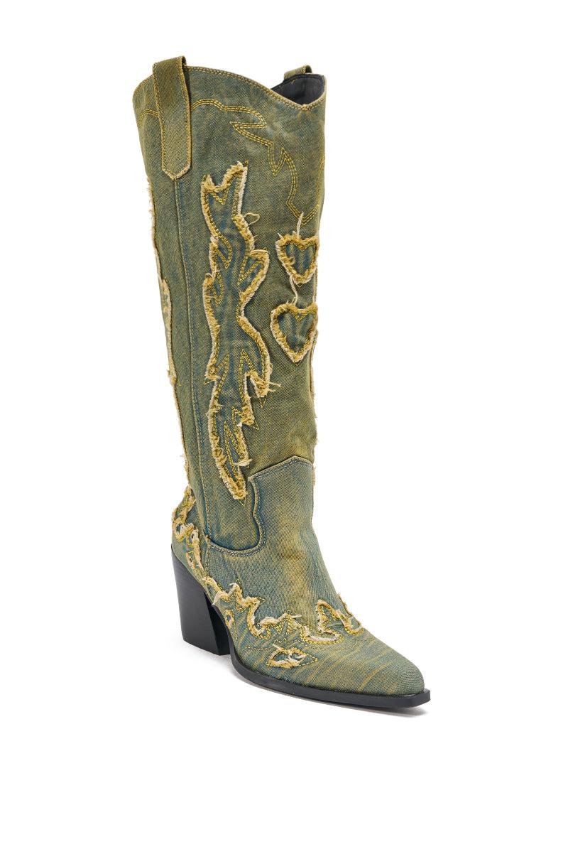 AZALEA WANG HEINRICH DENIM WESTERN LOW HEEL BOOT Product Image