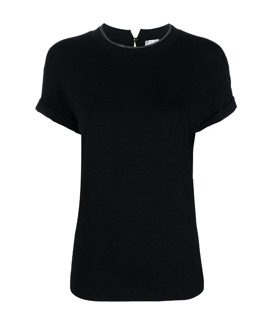 BRUNELLO CUCINELLI Women Stretch Cotton Jersey T-shirt With Precious Faux-layering In Black Product Image