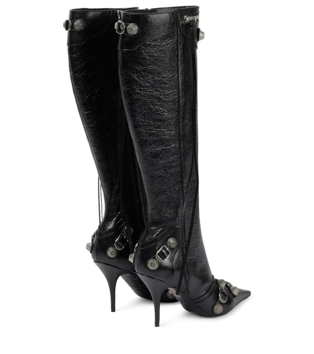 BALENCIAGA Brushed Leather Cagole Boots With Studs And Zips 10cm In Black Product Image