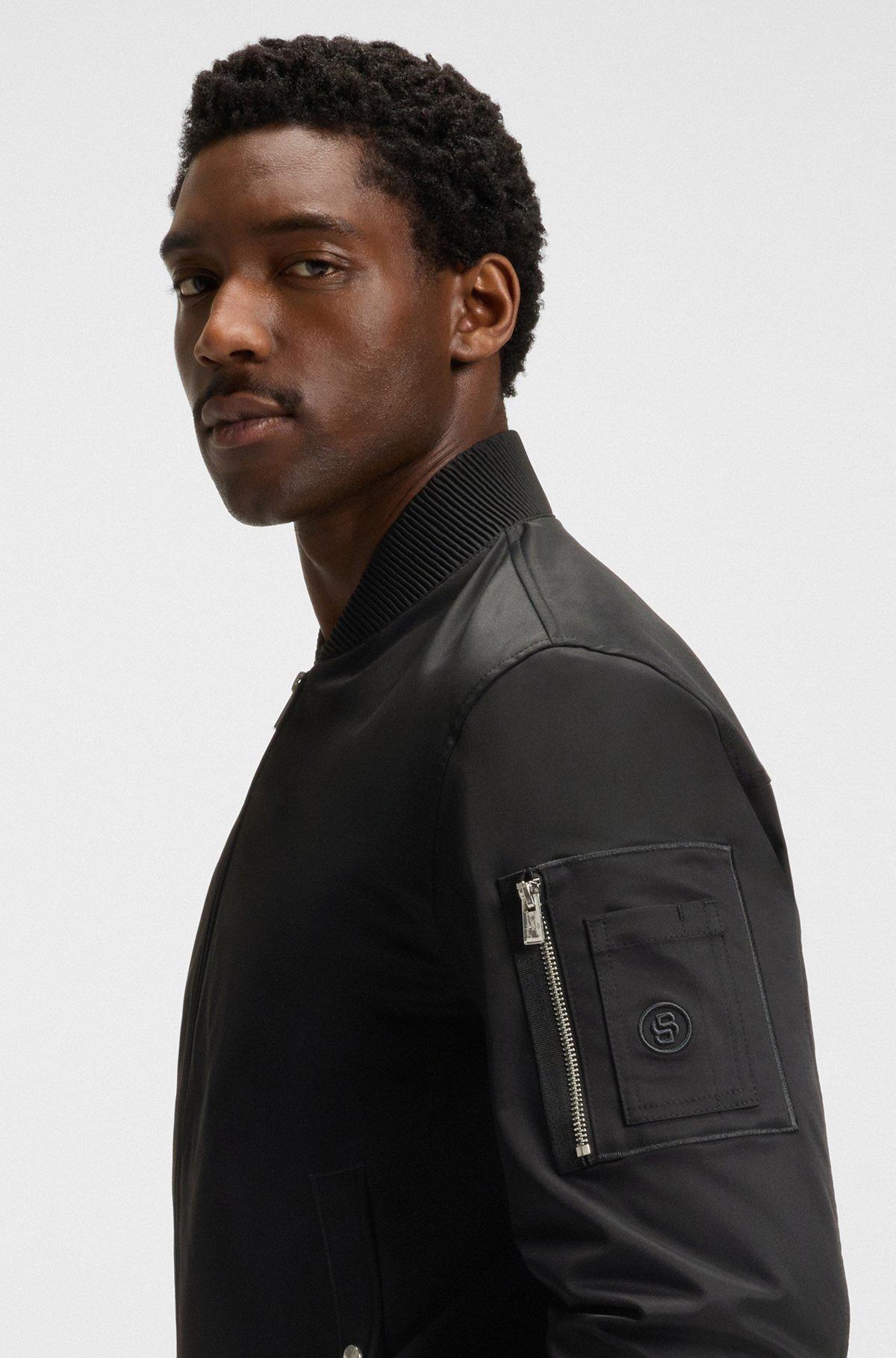 BOSS - Water-repellent jacket with Double B monogram trim  - Black Product Image