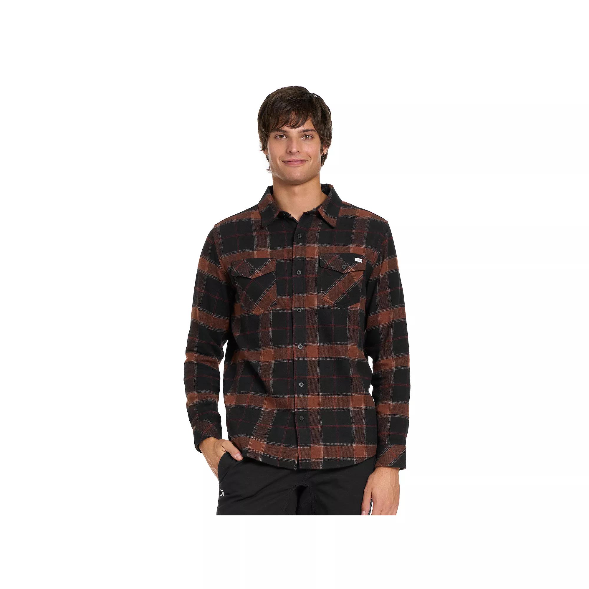 Men's Hurley Long Sleeve Button Down Flannel, Size: Small, Black Brown Product Image