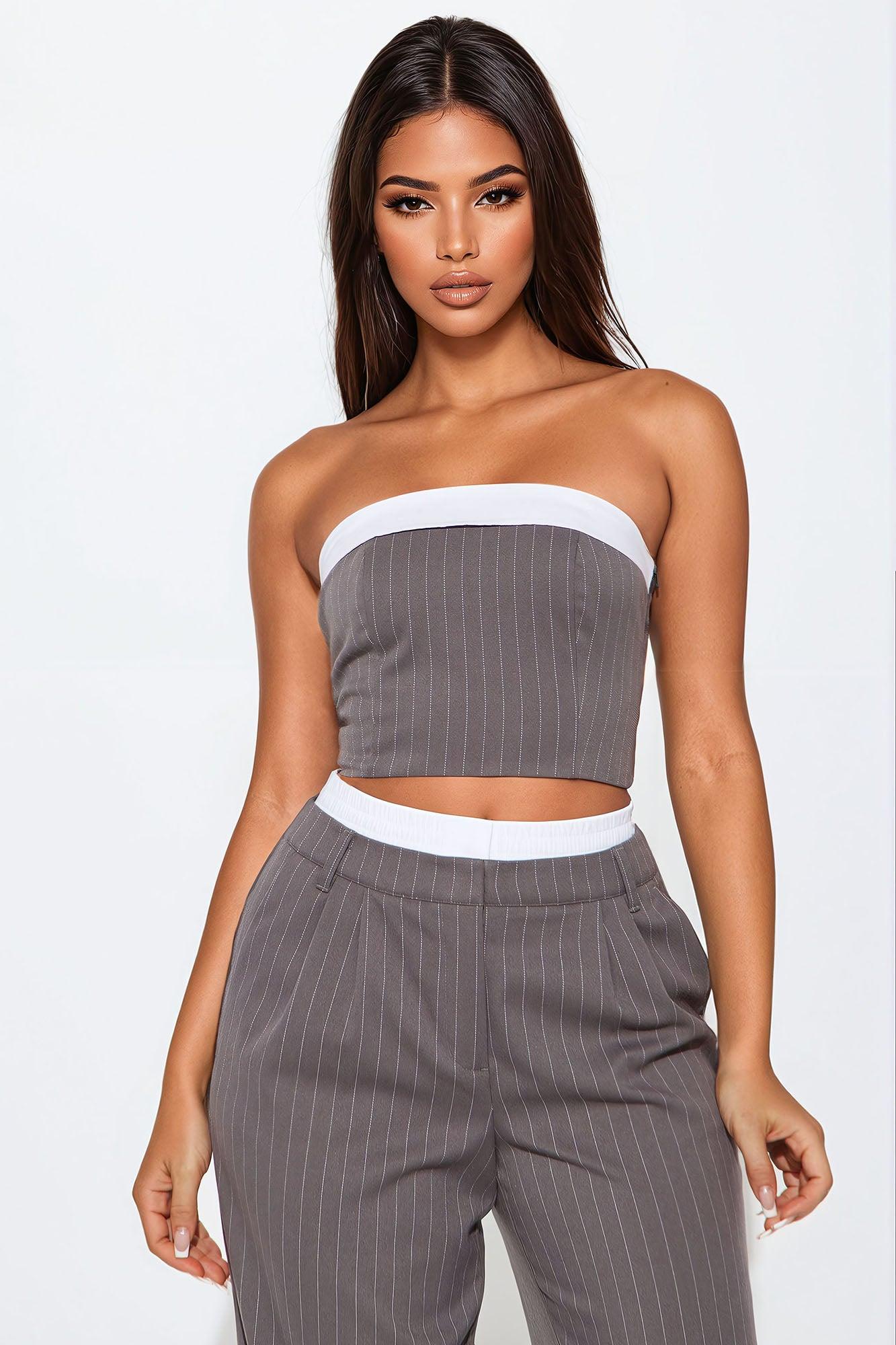 Piper Pinstripe Pant Set  - Charcoal/combo Product Image