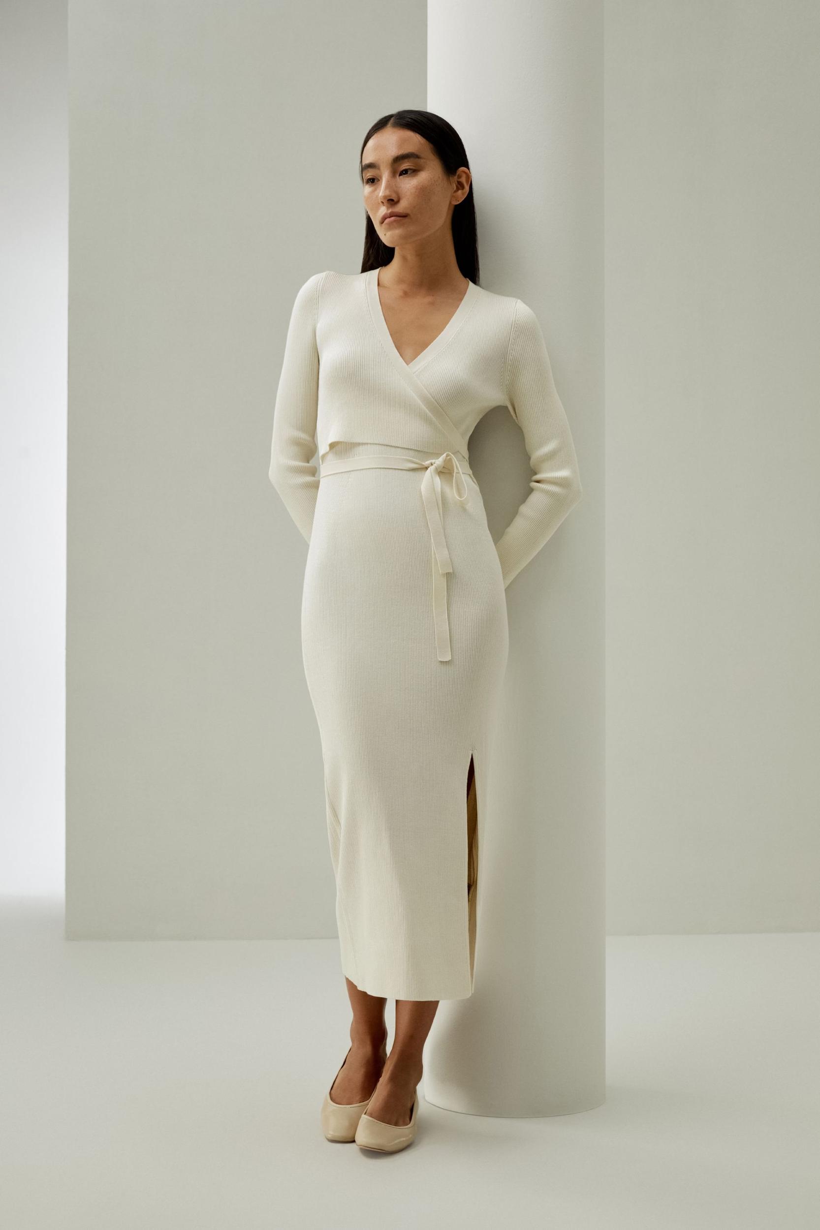 Elegant Wrap-Front Silk Knit Dress Product Image