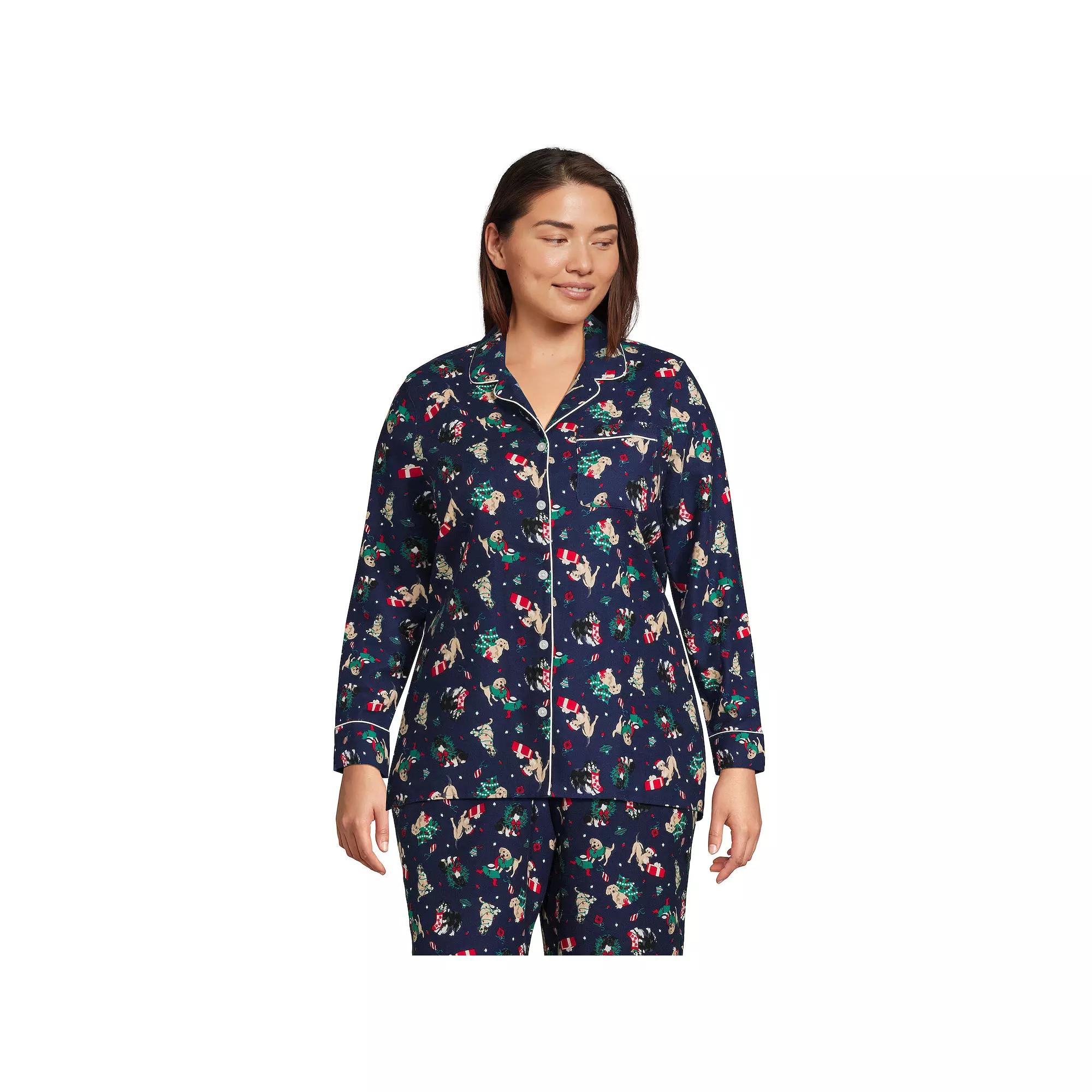 Plus Size Lands' End Long Sleeve Flannel Pajama Top, Women's, Size: 2XL, Deep  Blue Pups Product Image