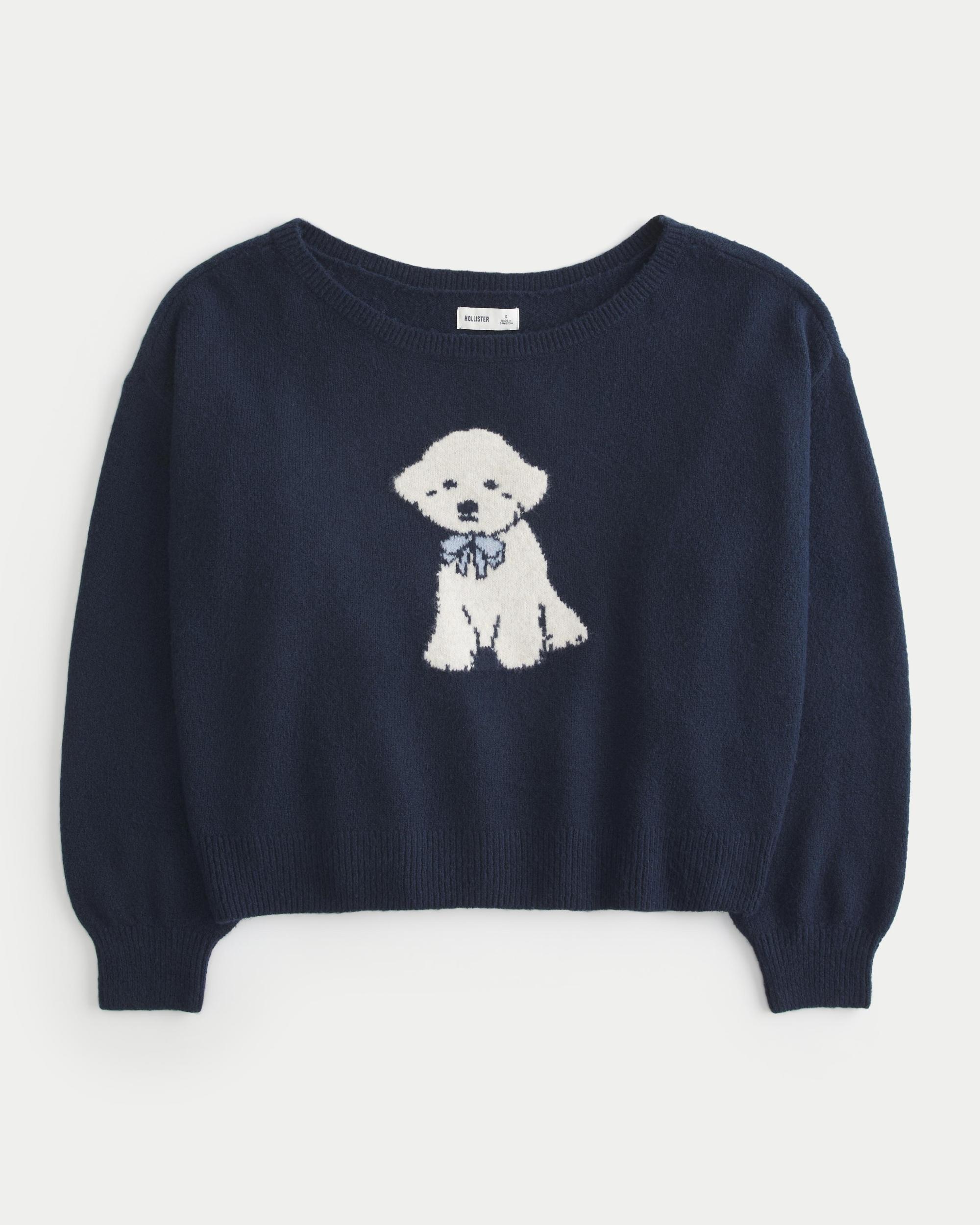 Hollister Comfy Cloud Easy Off-the-Shoulder Deer Graphic Sweater Product Image