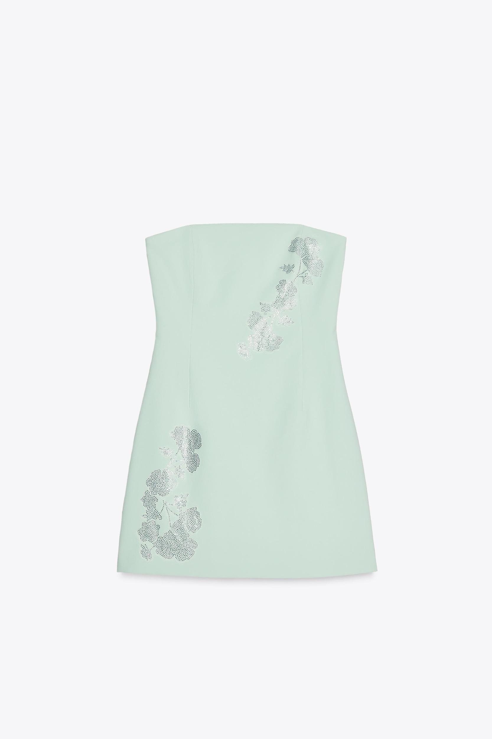 STRAPLESS RHINESTONE FLORAL DRESS Product Image