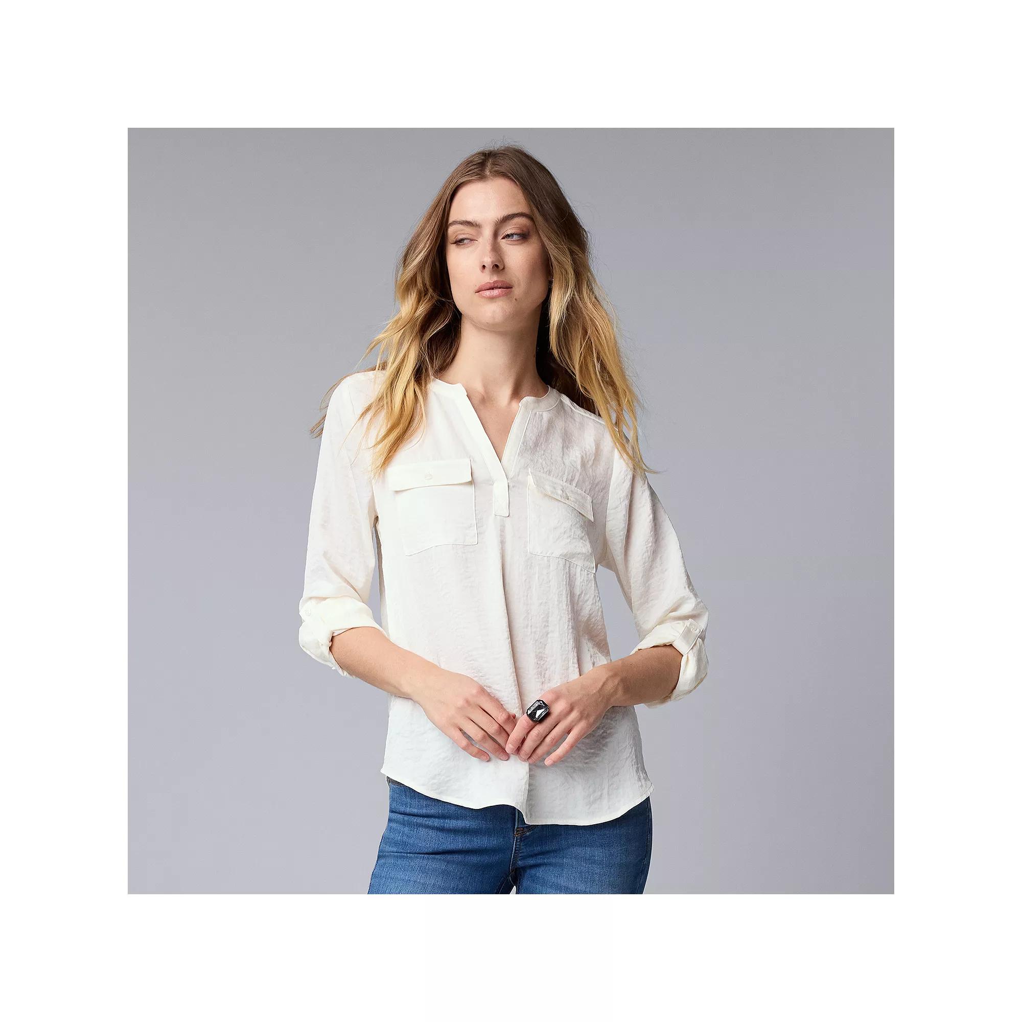 Women's Simply Vera Vera Wang Roll-Tab Popover Blouse, Size: Large, Whisper White Product Image