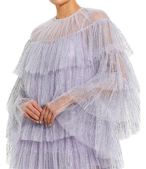 Mac Duggal Pearl Trim Tier Ruffles Mini Cape Dress Product Image