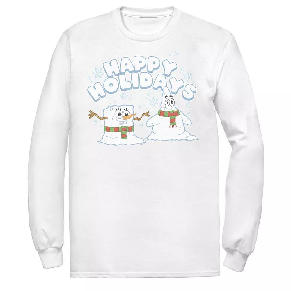 Men's Nickelodeon Spongebob Squarepants Patrick Star Snowmen Happy Holidays Long Sleeve Graphic Tee,  Product Image