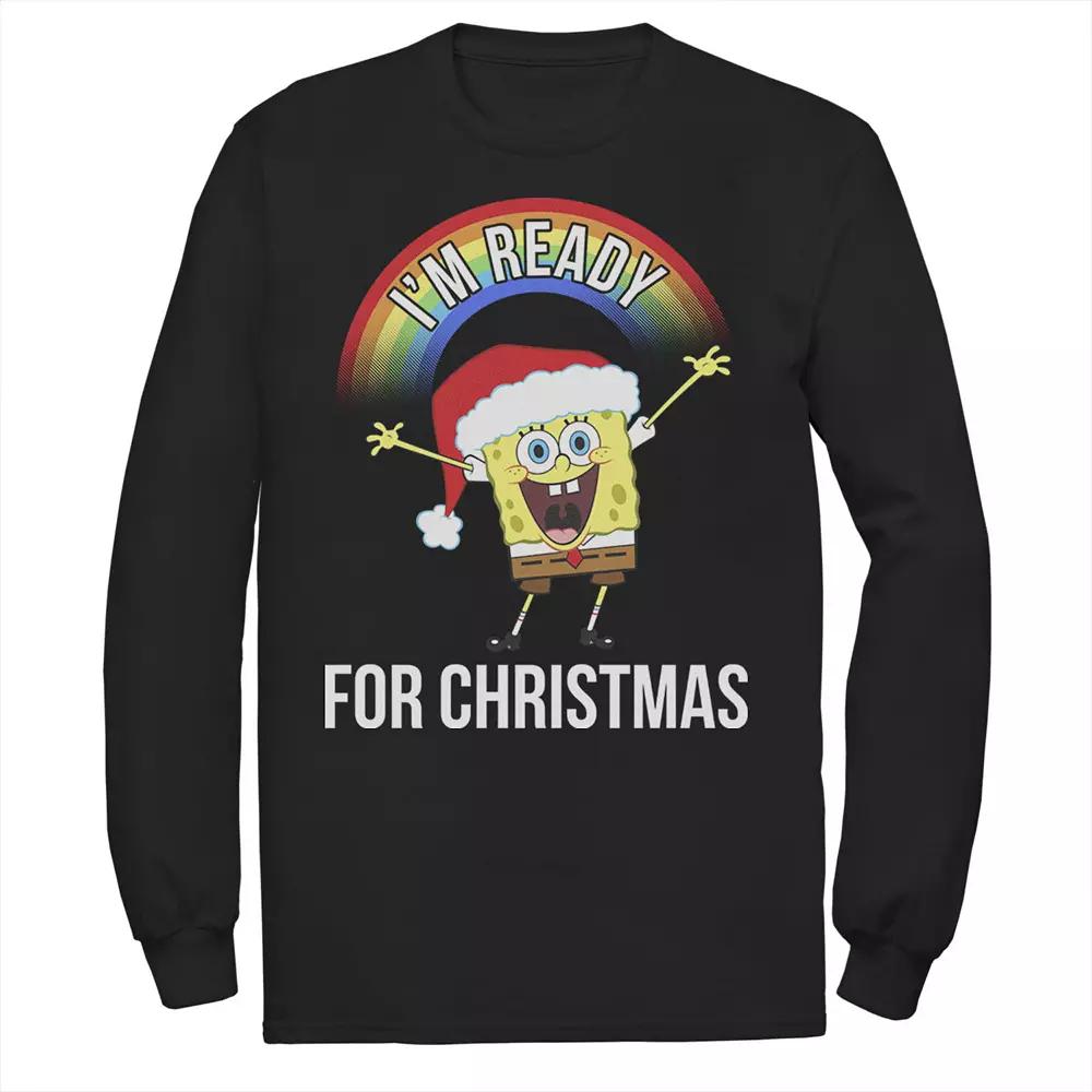 Men's Nickelodeon SpongeBob SquarePants I'm Ready For Christmas Rainbow Long Sleeve Graphic Tee,  Product Image