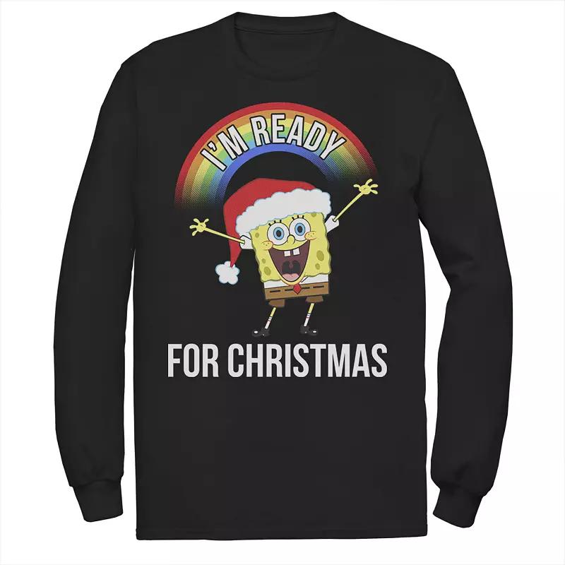 Men's Nickelodeon SpongeBob SquarePants I'm Ready For Christmas Rainbow Long Sleeve Graphic Tee,  Product Image
