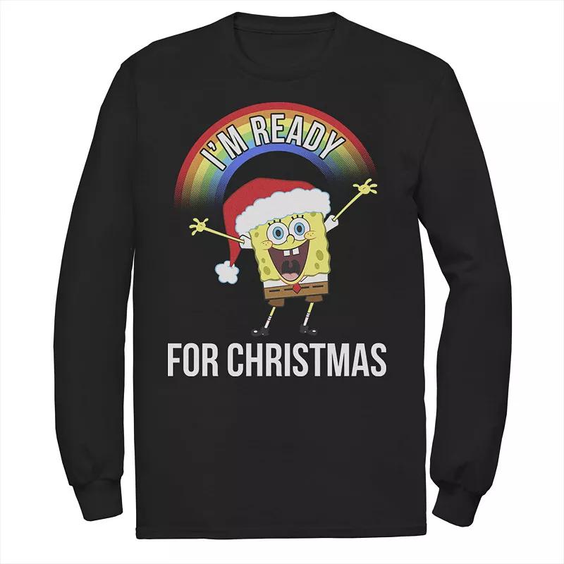 Men's Nickelodeon SpongeBob SquarePants I'm Ready For Christmas Rainbow Long Sleeve Graphic Tee,  Product Image