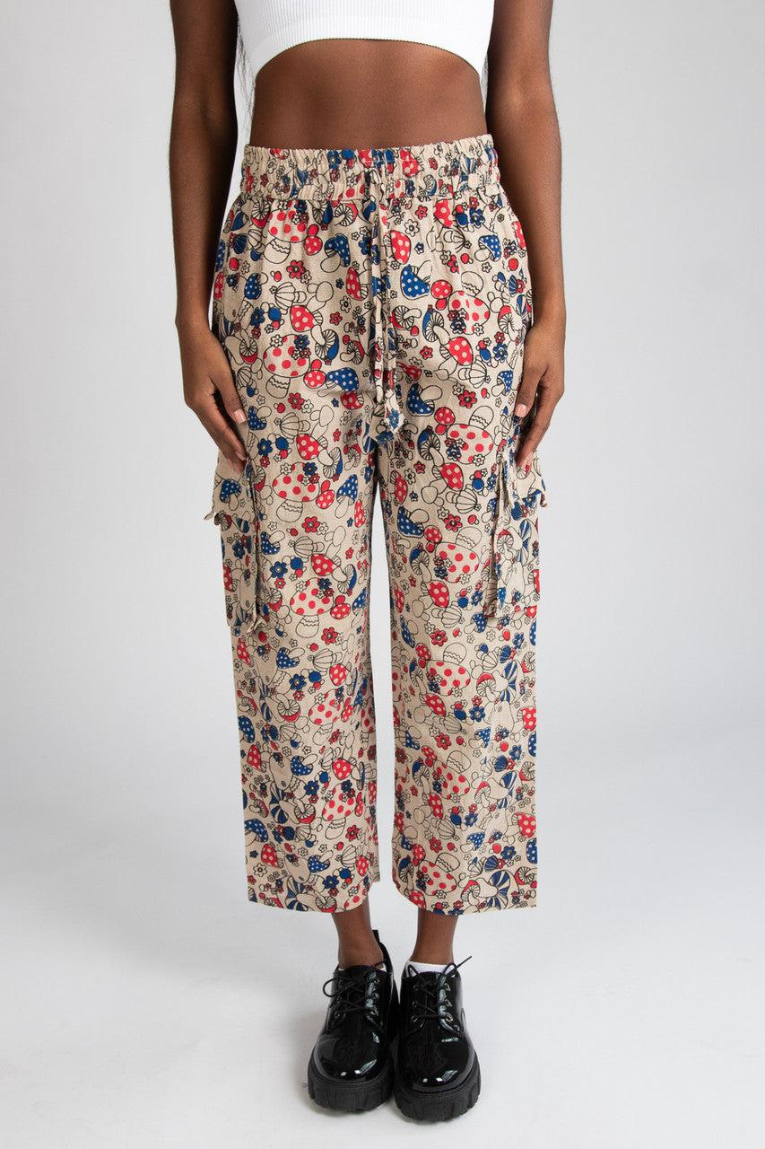 Red & Blue Mushroom Floral Cargo Pants Product Image