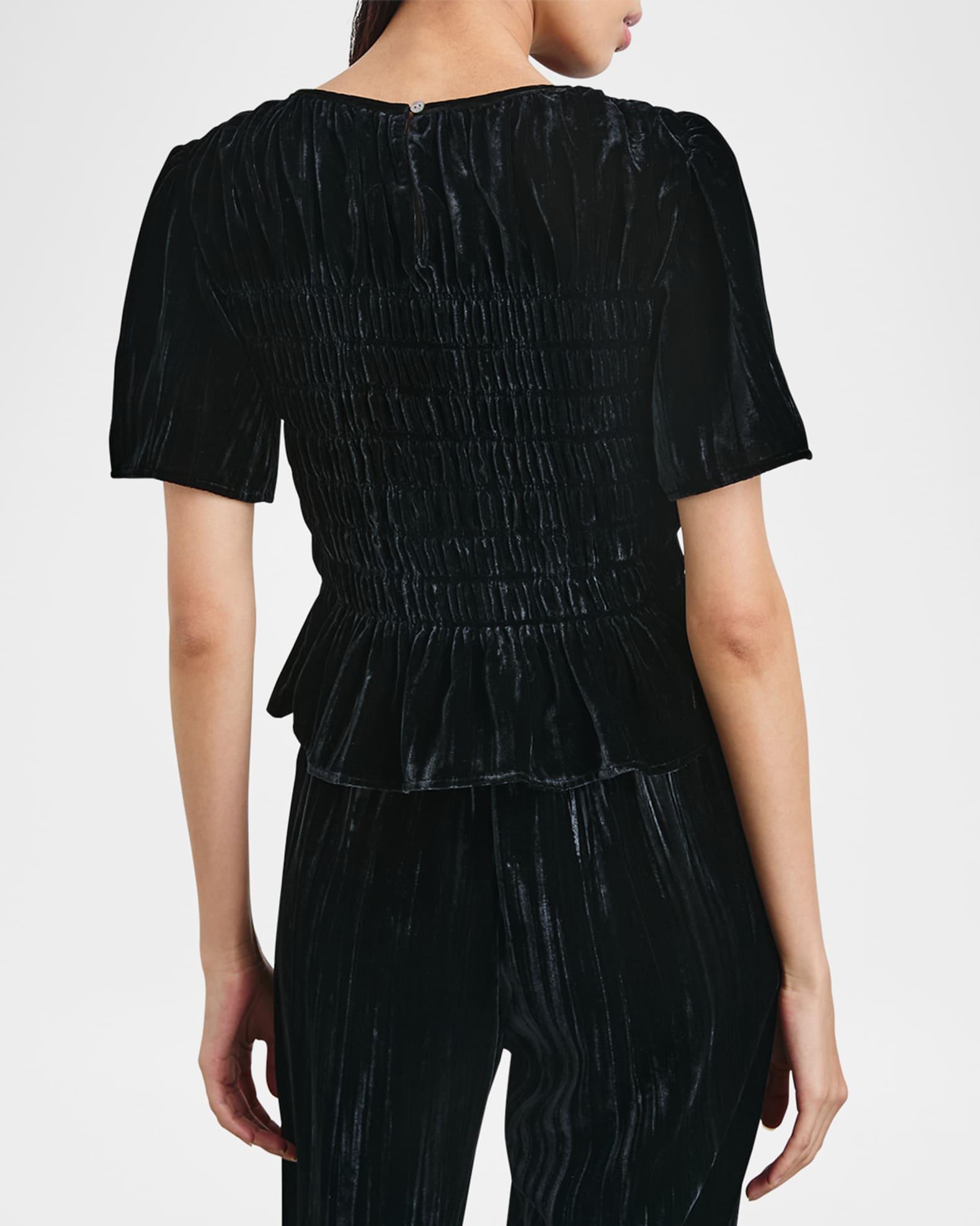 Rosie Smocked Peplum-Hem Velvet Blouse Product Image