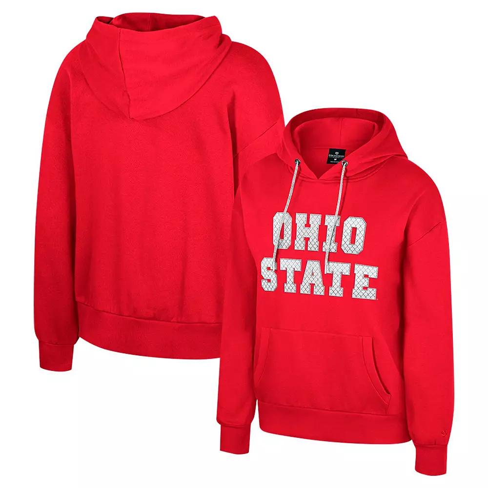 Women's Colosseum Scarlet Ohio State Buckeyes Reflection Rhinestone Drawcord Pullover Hoodie,  Product Image