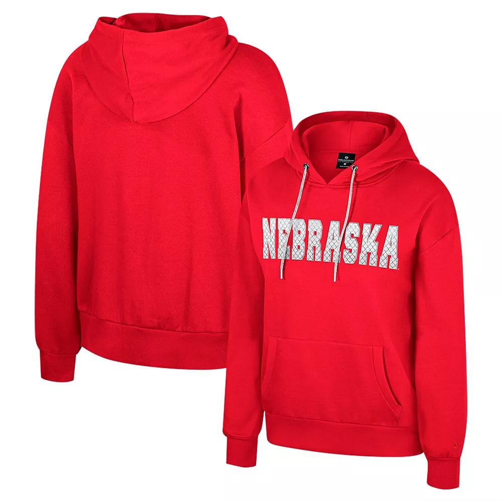 Women's Colosseum Scarlet Nebraska Huskers Reflection Rhinestone Drawcord Pullover Hoodie,  Product Image