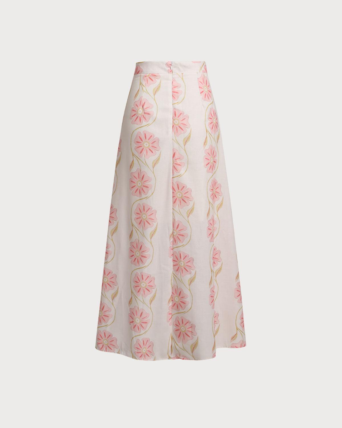 Pink Floral Flared Midi Skirt Product Image