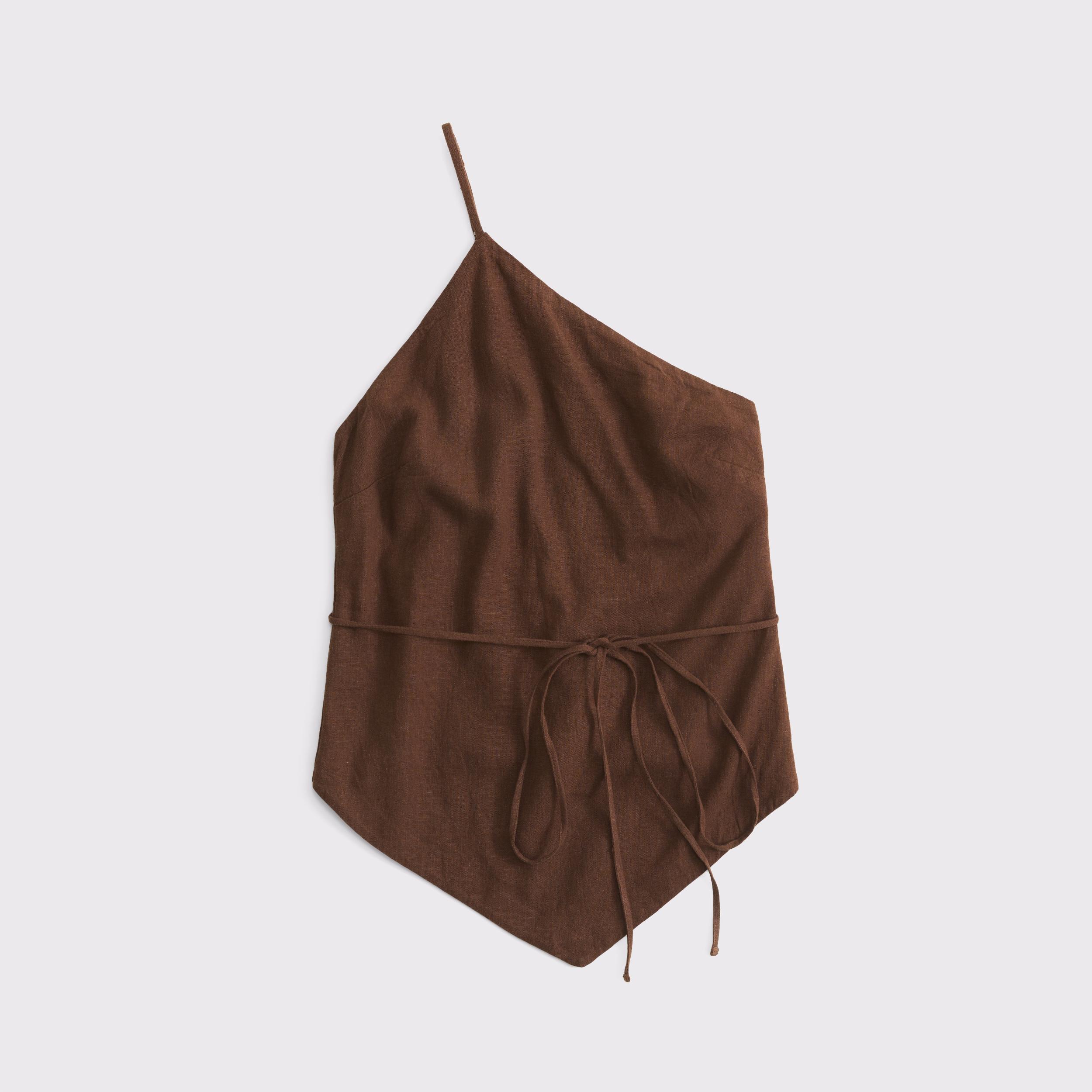 One-Shoulder Asymmetrical Linen-Blend Top Product Image