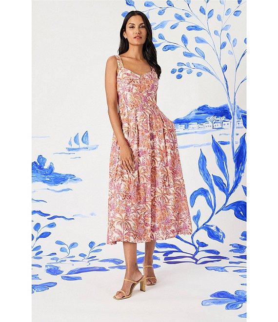 Maggy London Sweetheart Neck Sleeveless Tropical Printed Tricot Drop Waist Midi Dress Product Image