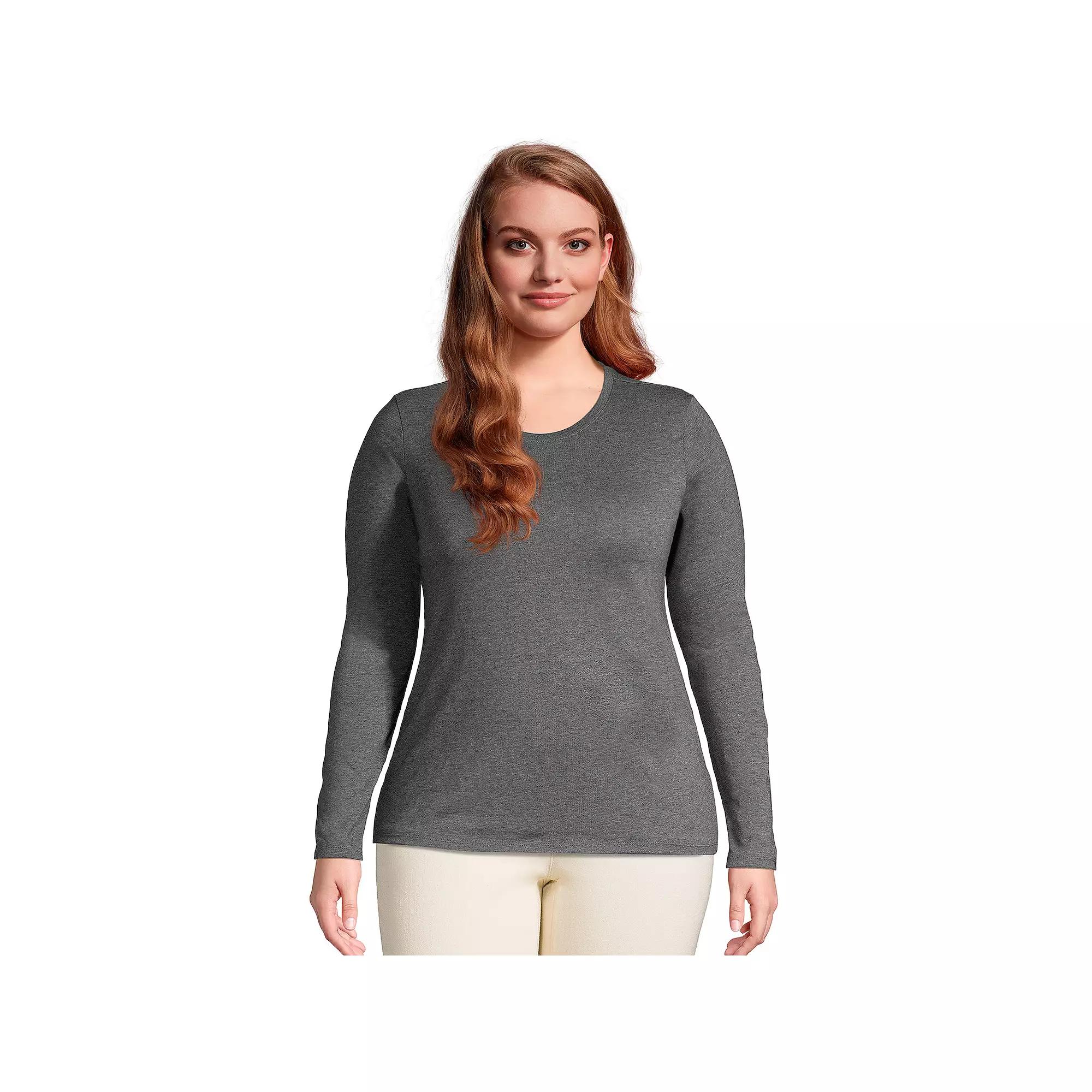 Plus Size Lands' End Long Sleeve Relaxed Supima Cotton Crewneck Tee, Women's, Size: 1XL, Grey Heather Product Image