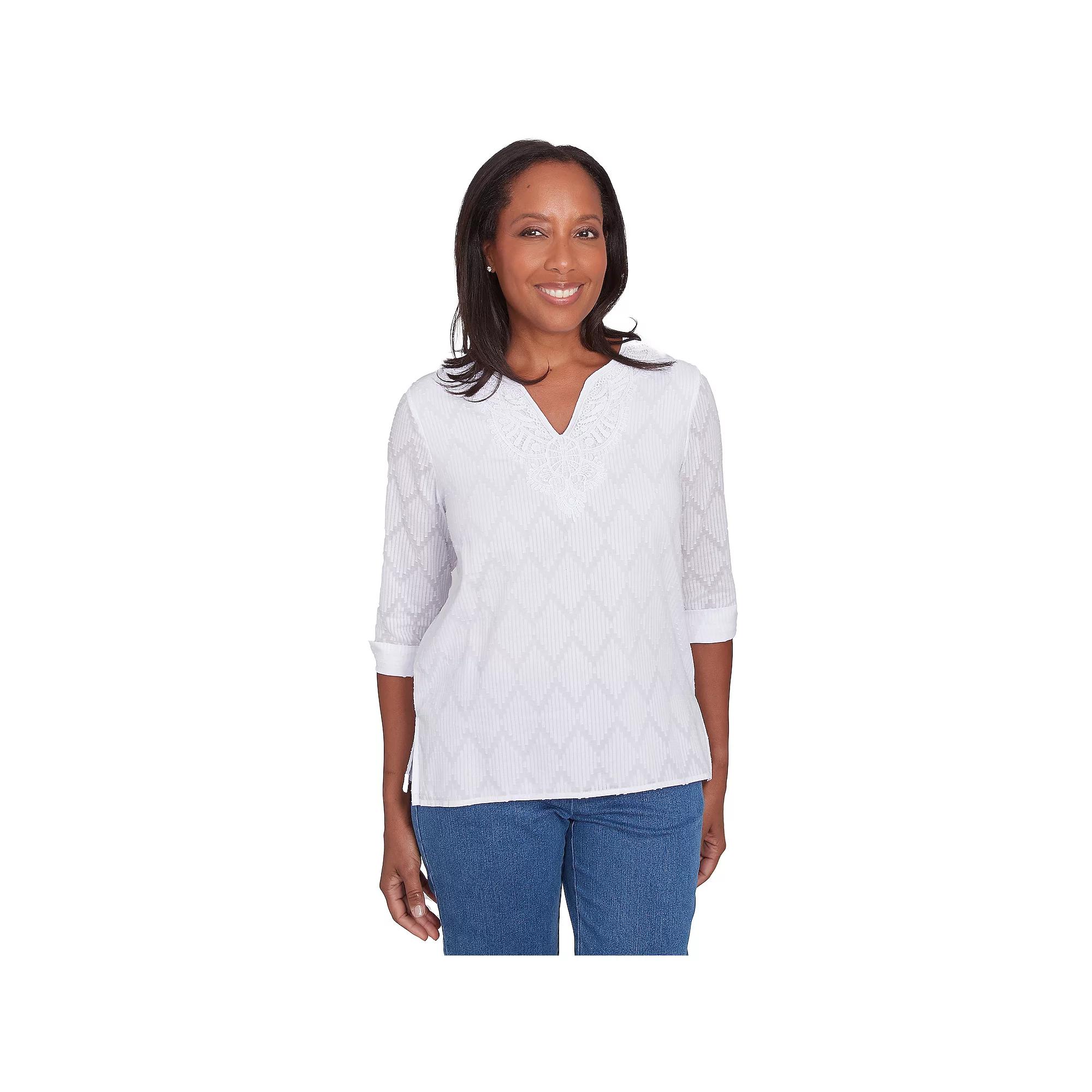 Plus Size Alfred Dunner Textured Splitneck Top, Women's, Size: 2XL, White Product Image