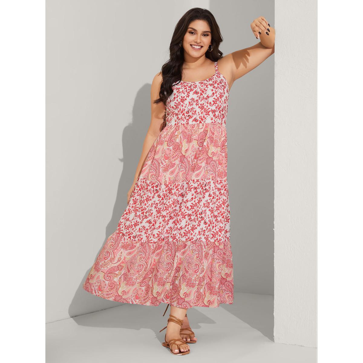 Plus Size Floral Paisley Print Cami Pockets Midi Dress Crepe Women U-neck Sleeveless Curvy BloomChic 10/M Product Image