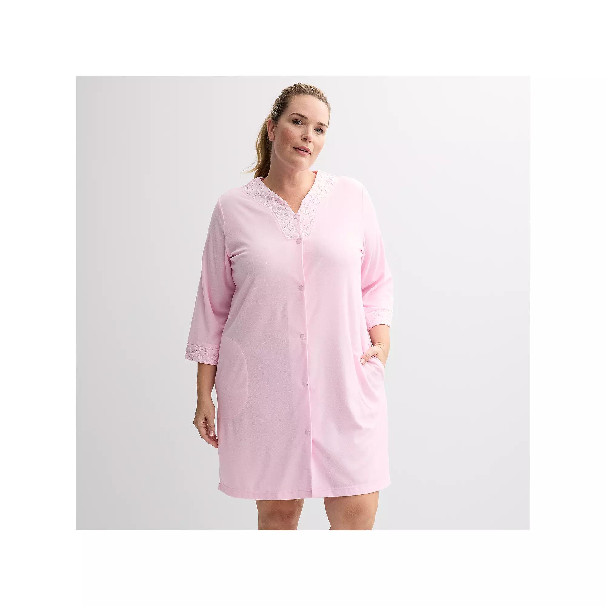 Plus Size Miss Elaine Essentials Terry Short Snap Robe, Women's, Size: 3XL, Pink Product Image