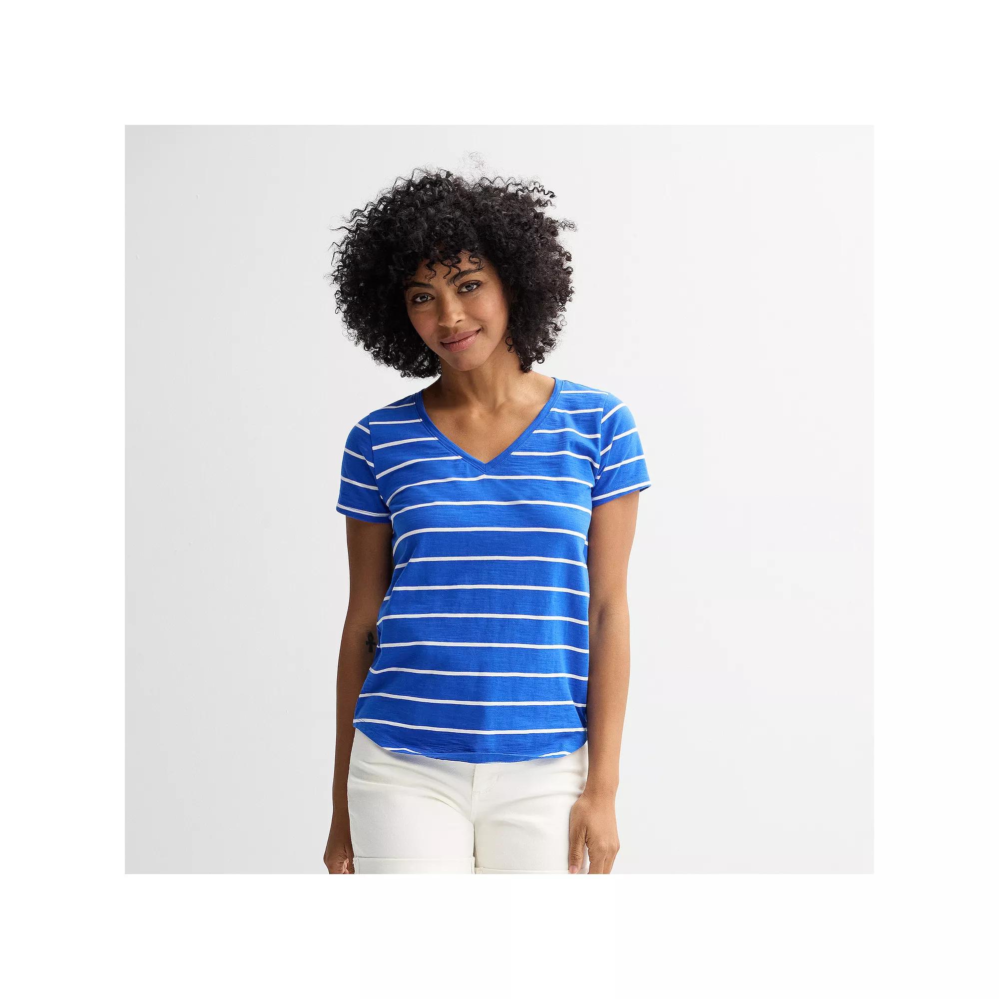 Petite Sonoma Goods For Life® Everyday Short Sleeve V-Neck Tee, Women's, Size: Medium Petite, Blue Simple Stripe Product Image