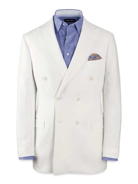 Linen Blend Double Breasted Peak Lapel Suit Jacket - White Product Image