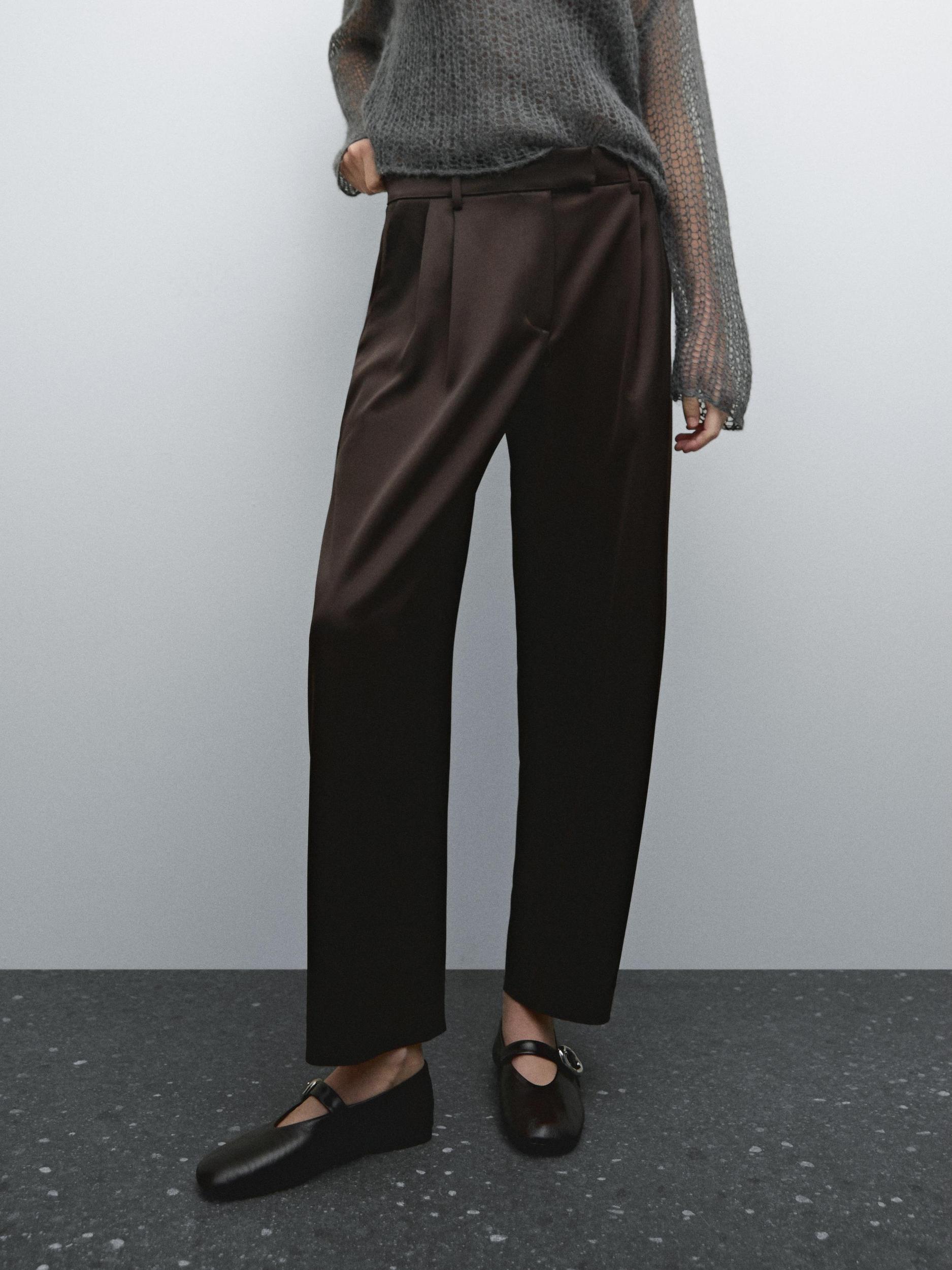 Flowing wide-leg satin trousers Product Image
